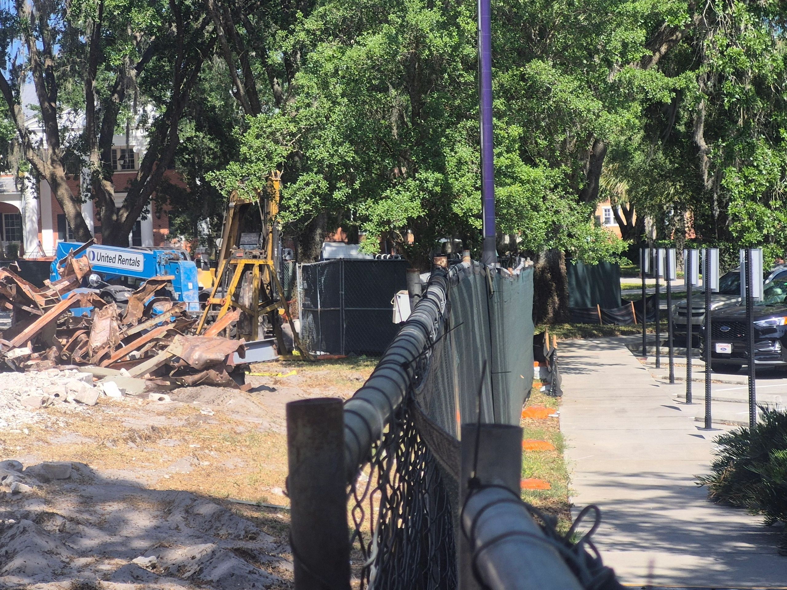 Urban construction scene with heavy machinery