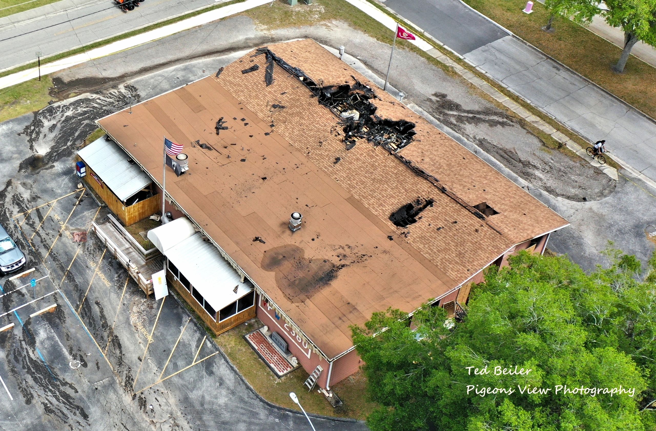 Burnt rooftop of a large structure