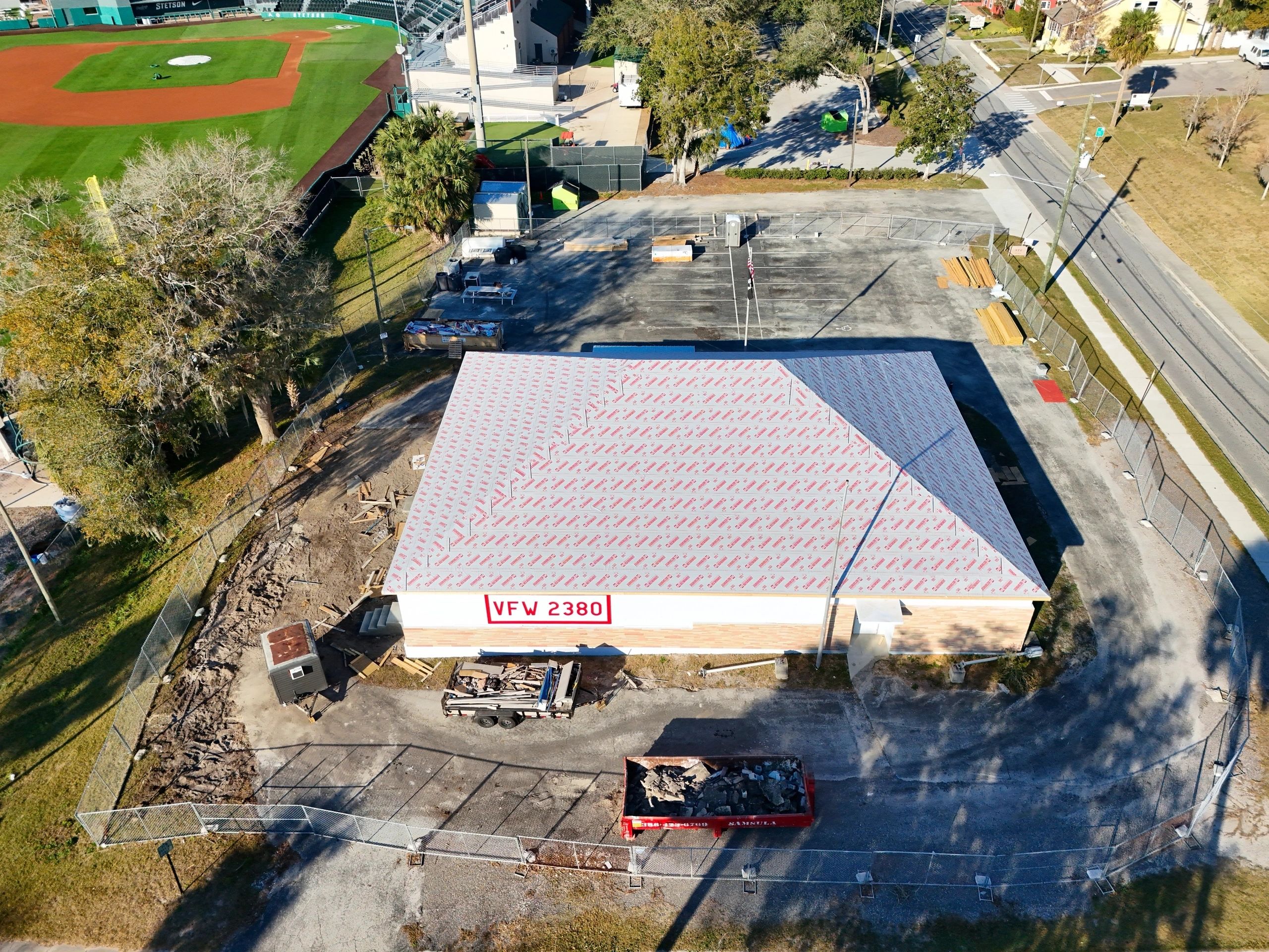 Aerial view of construction progress