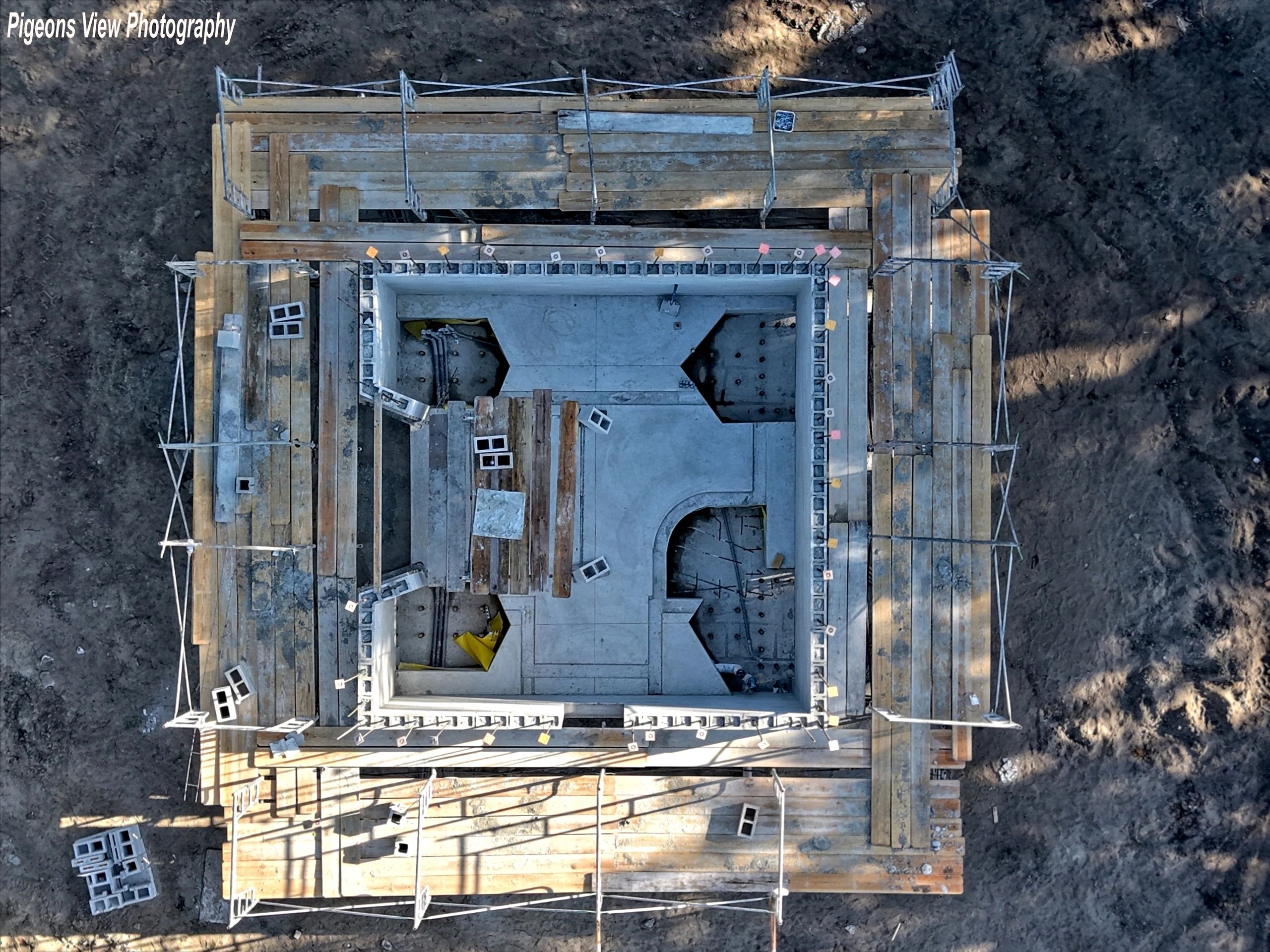 Top-down shot of building framework
