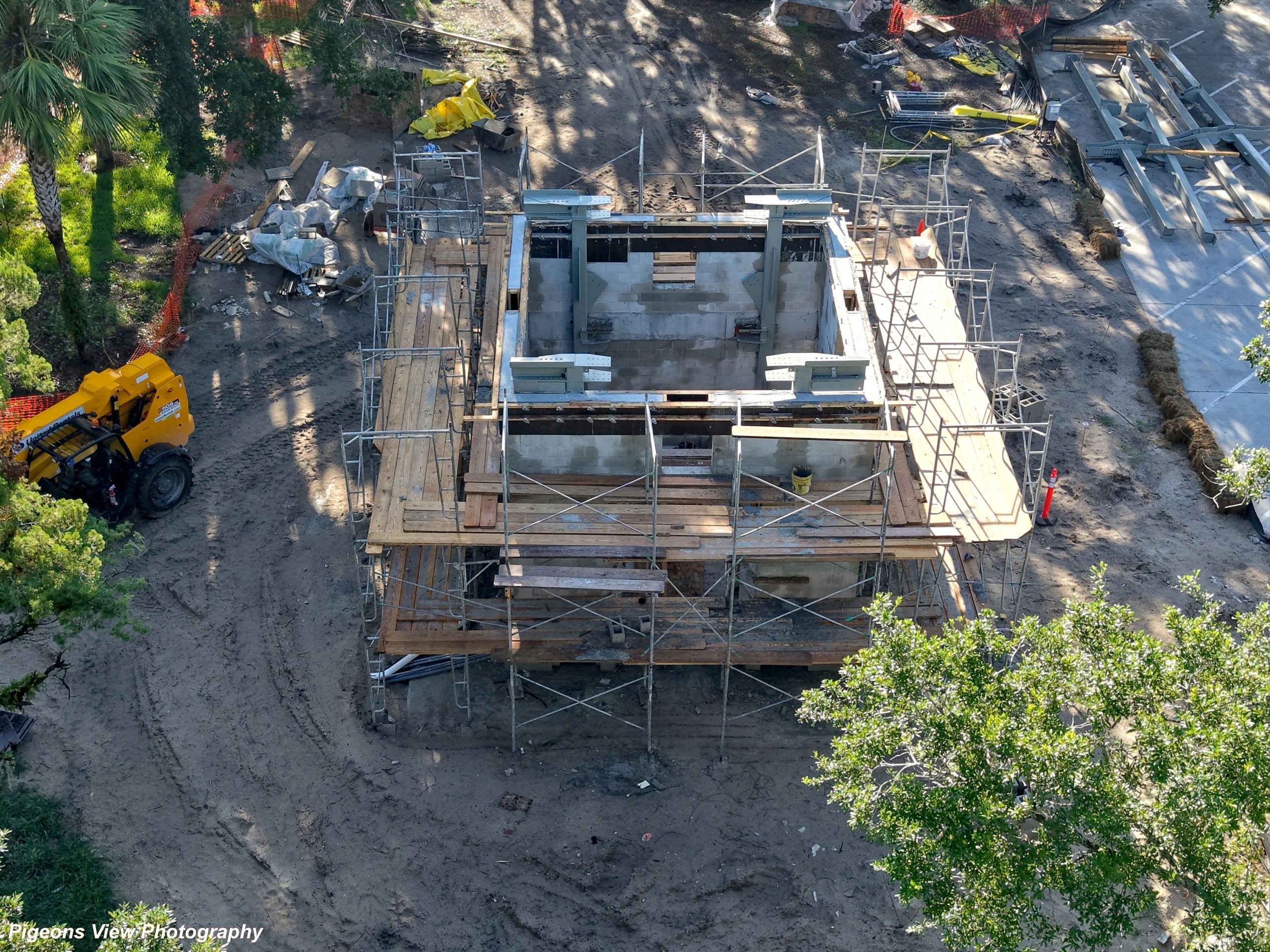 Scaffolding around partially built structure