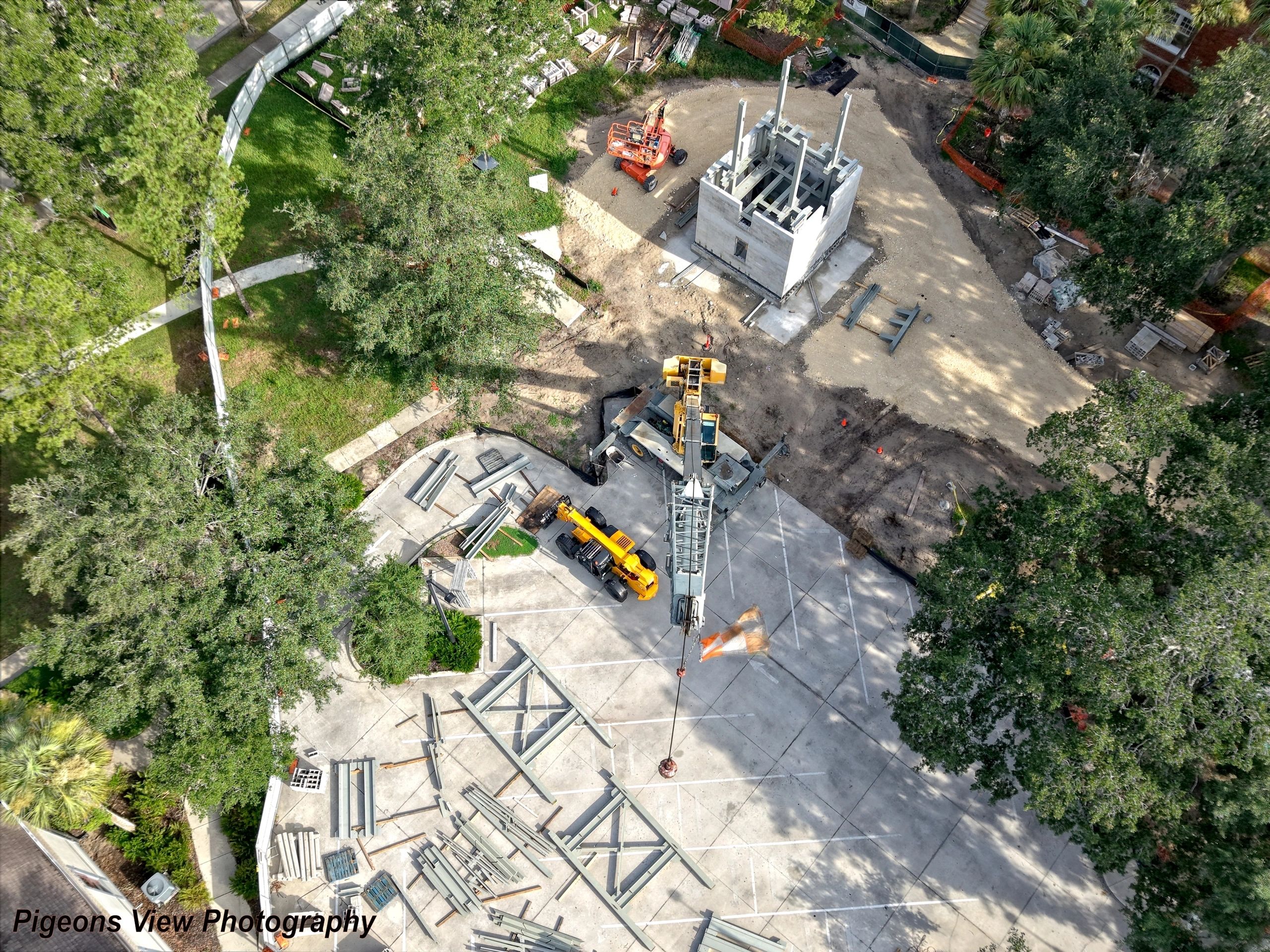 Aerial view of construction equipment