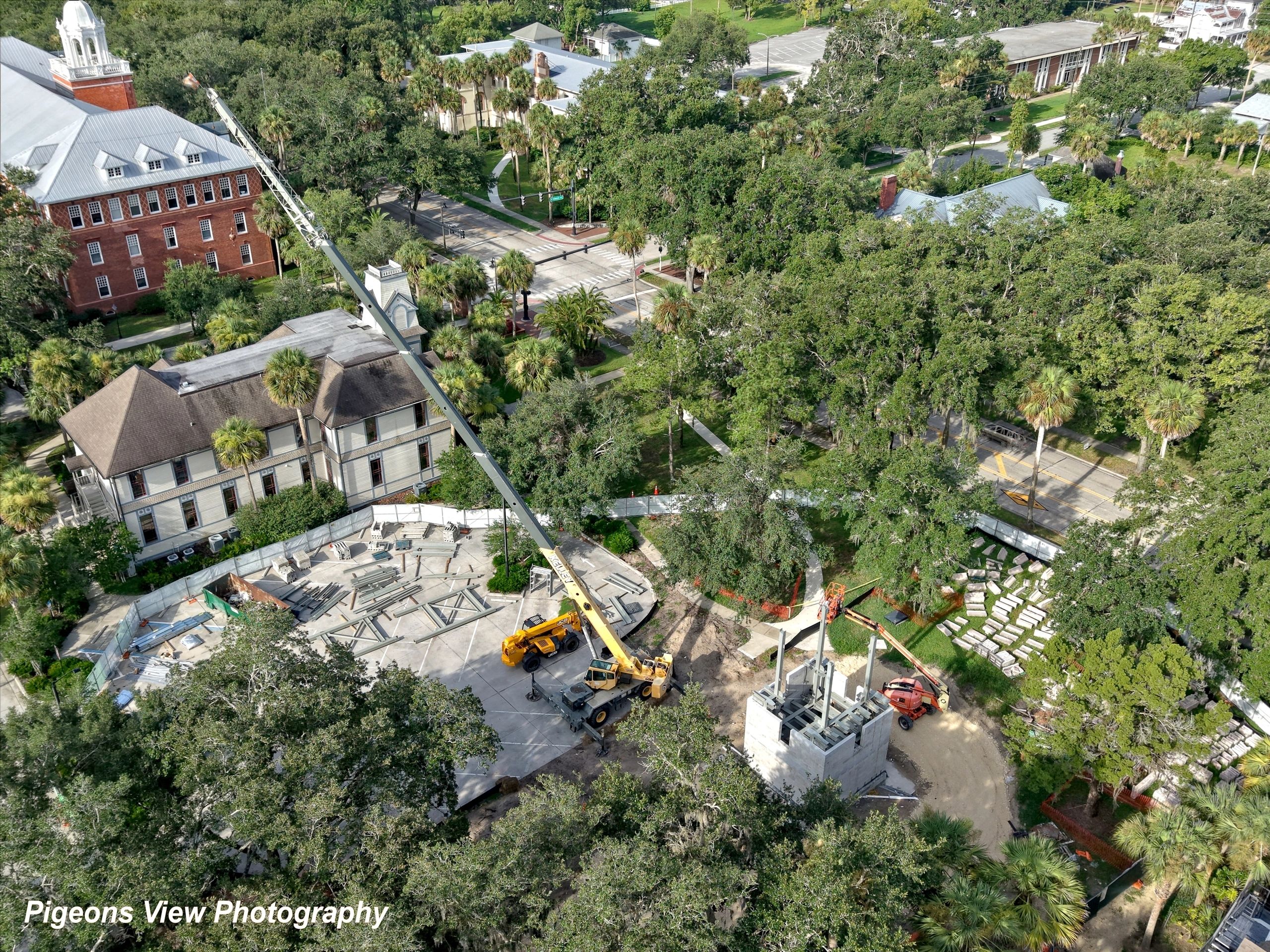 Aerial view of construction site with crane