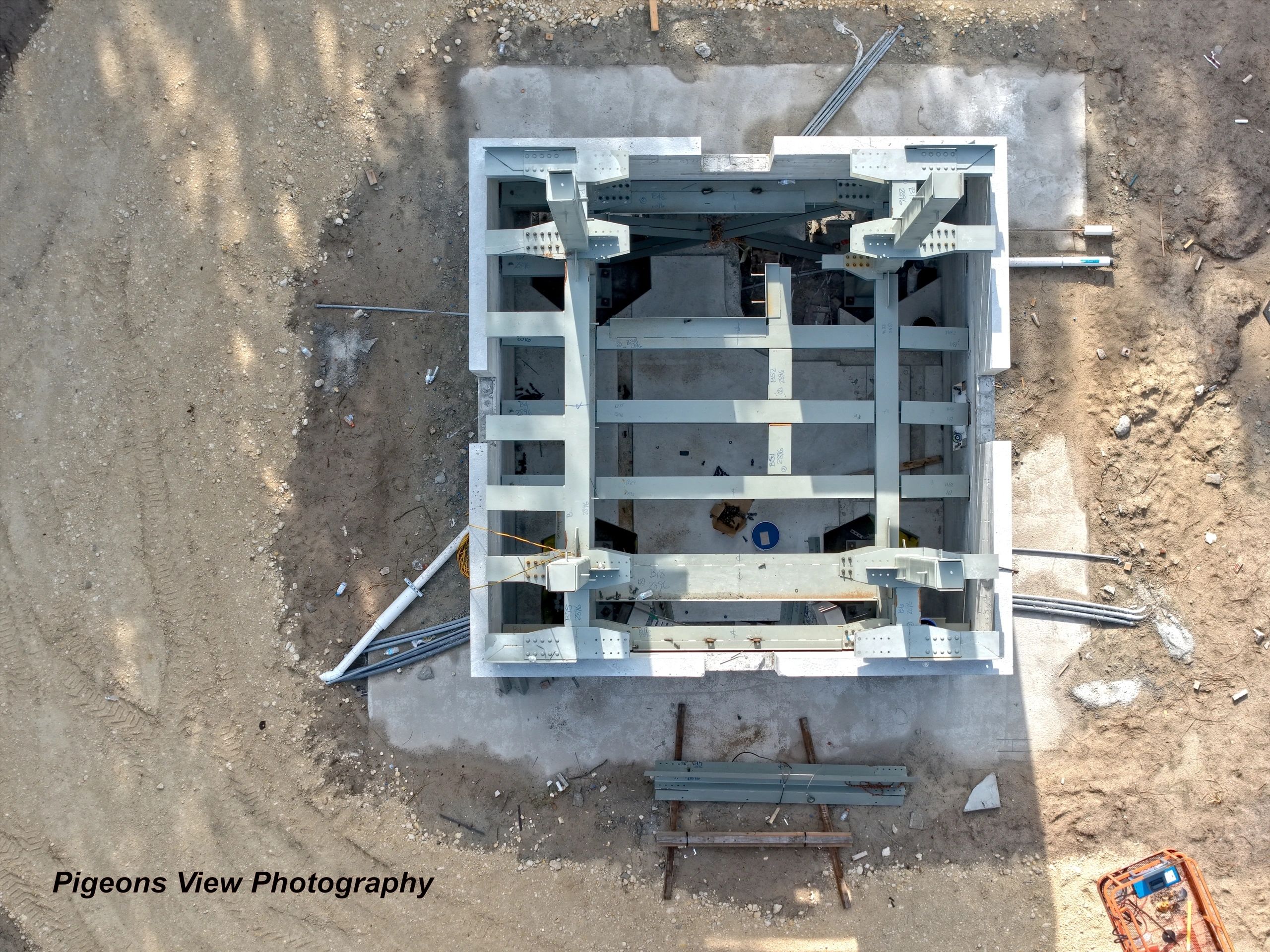 Aerial view of building framework