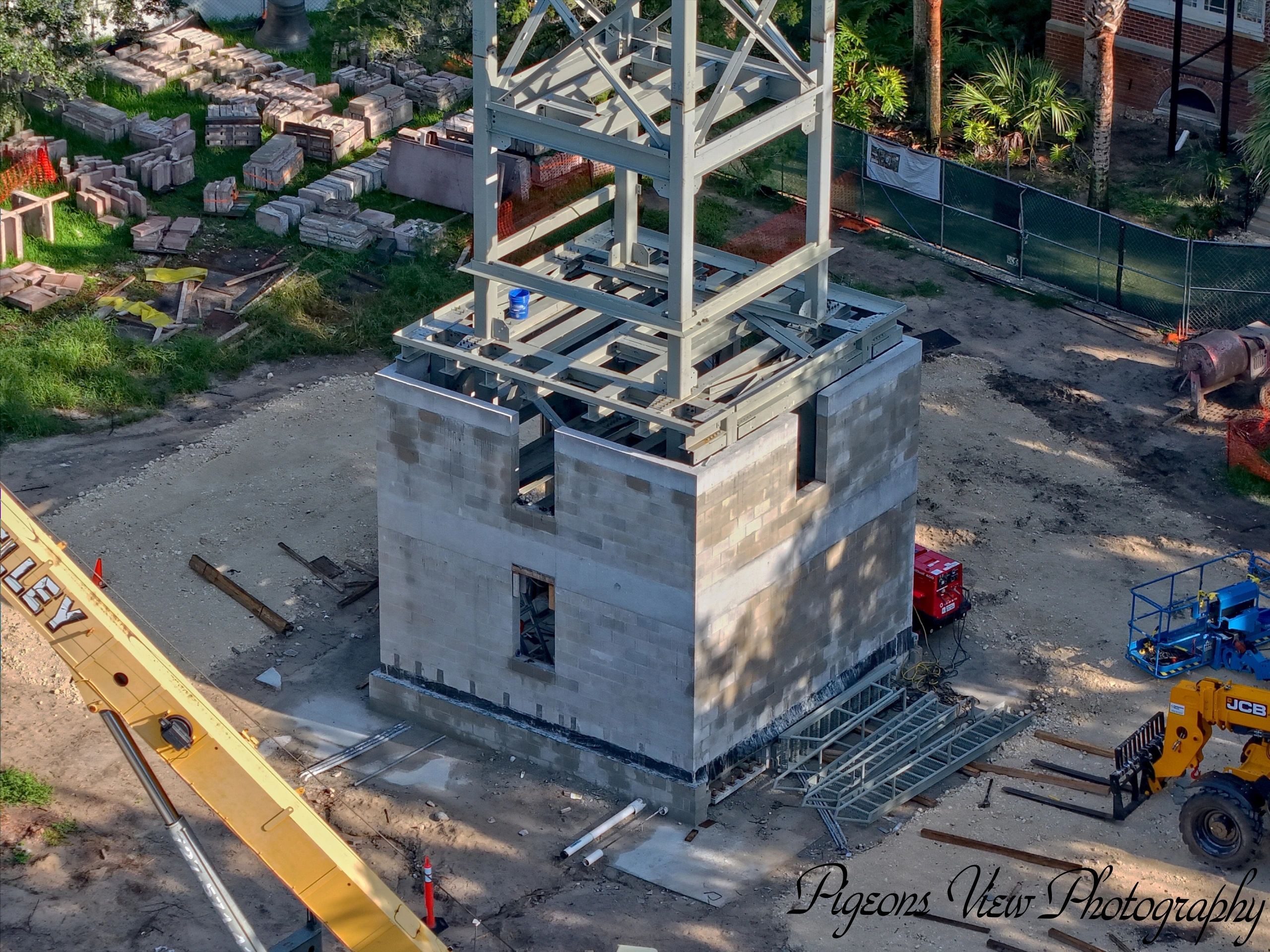 Aerial view of construction and machinery