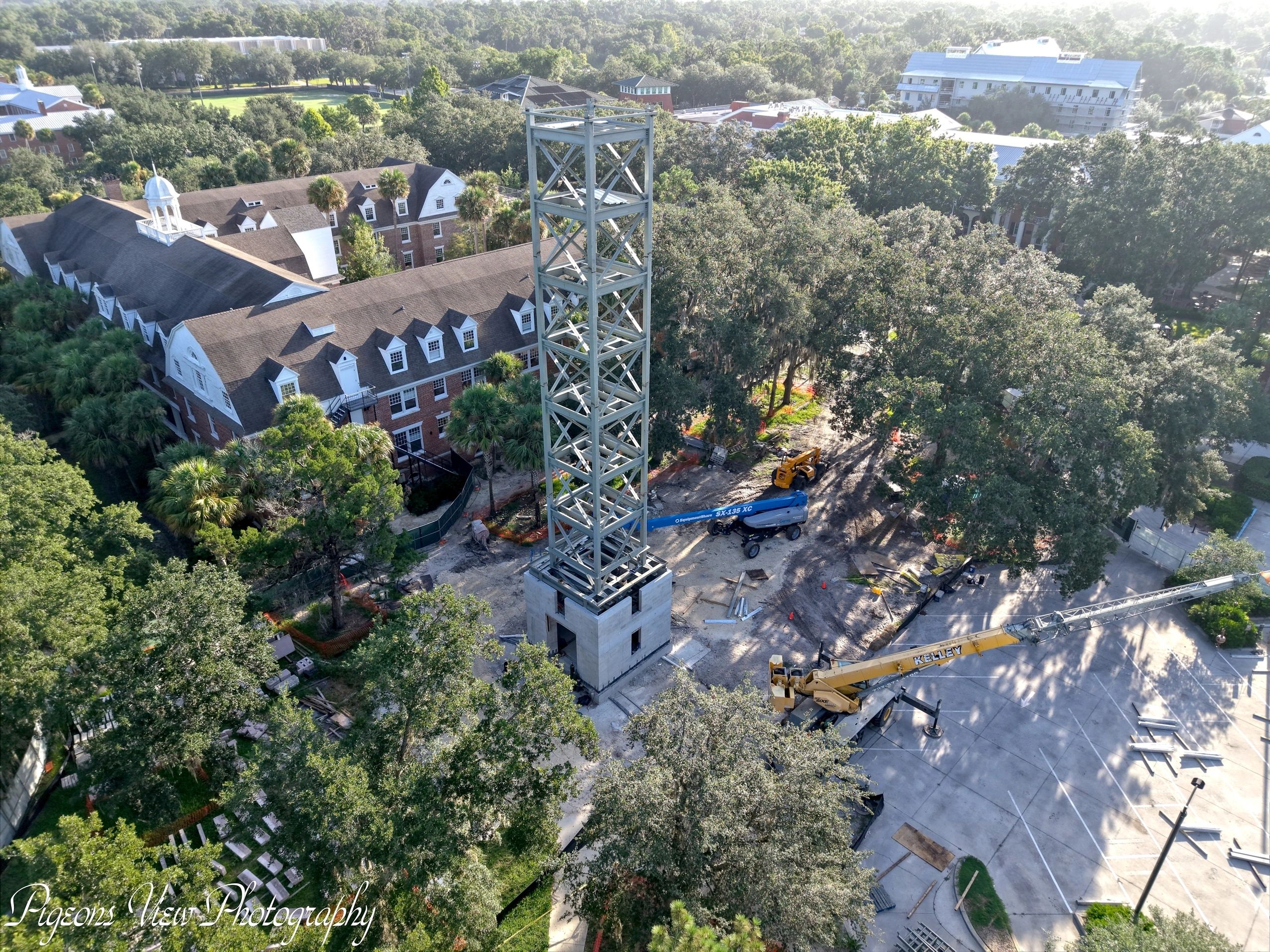 Aerial view of tower structure in progress