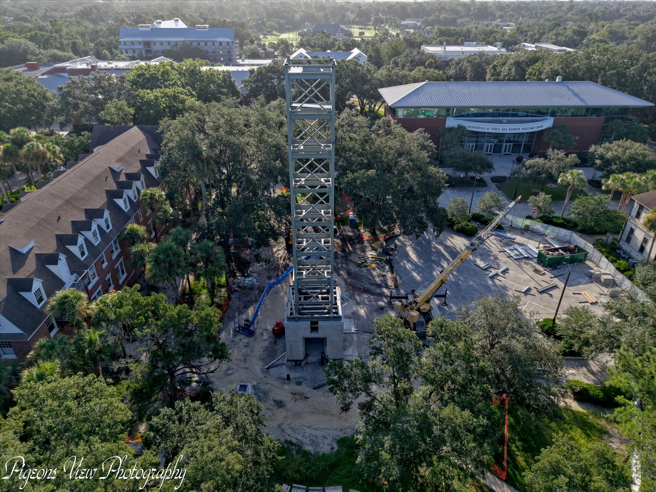 Aerial view of tower under construction