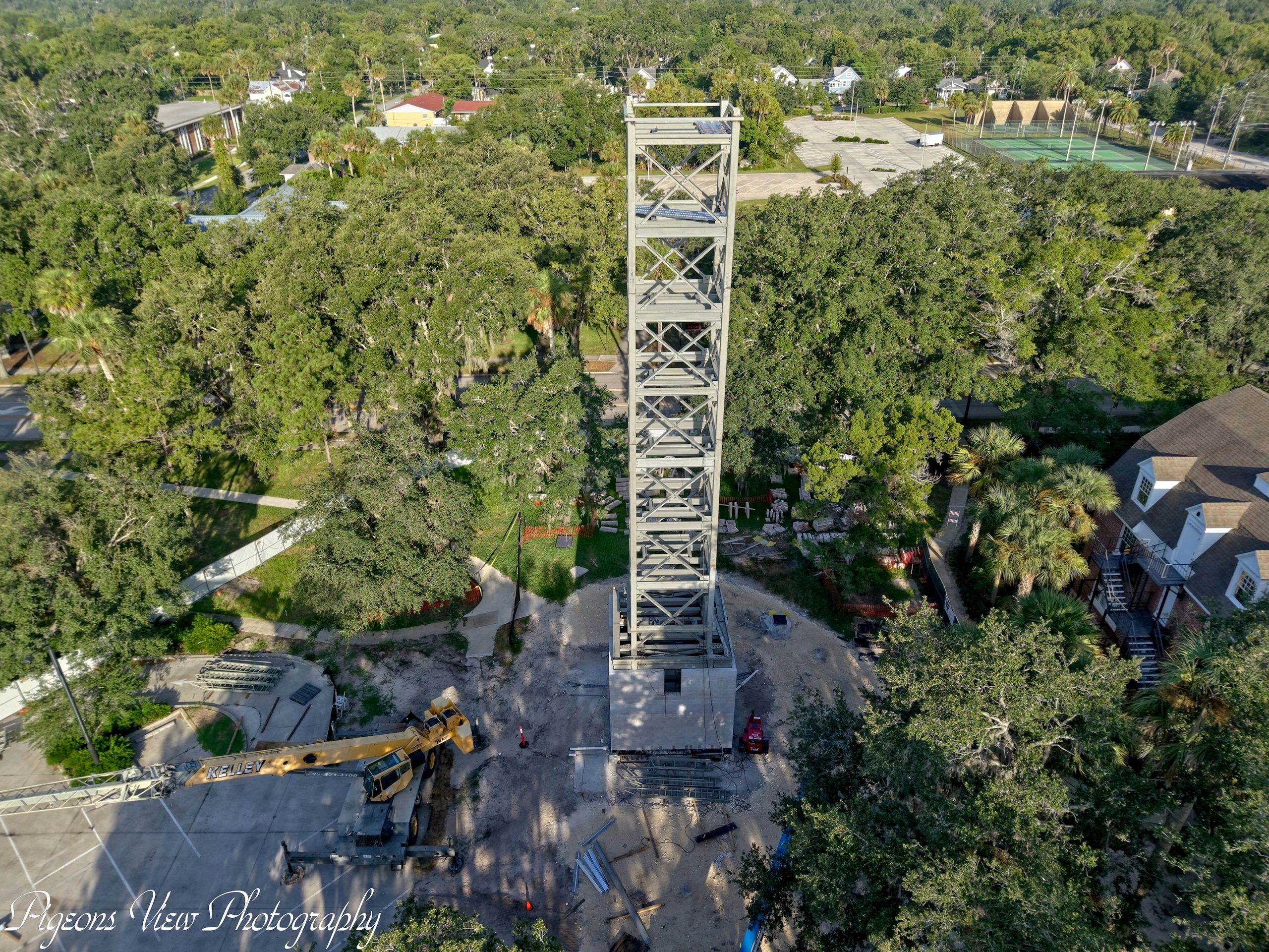 Aerial view of tower structure site