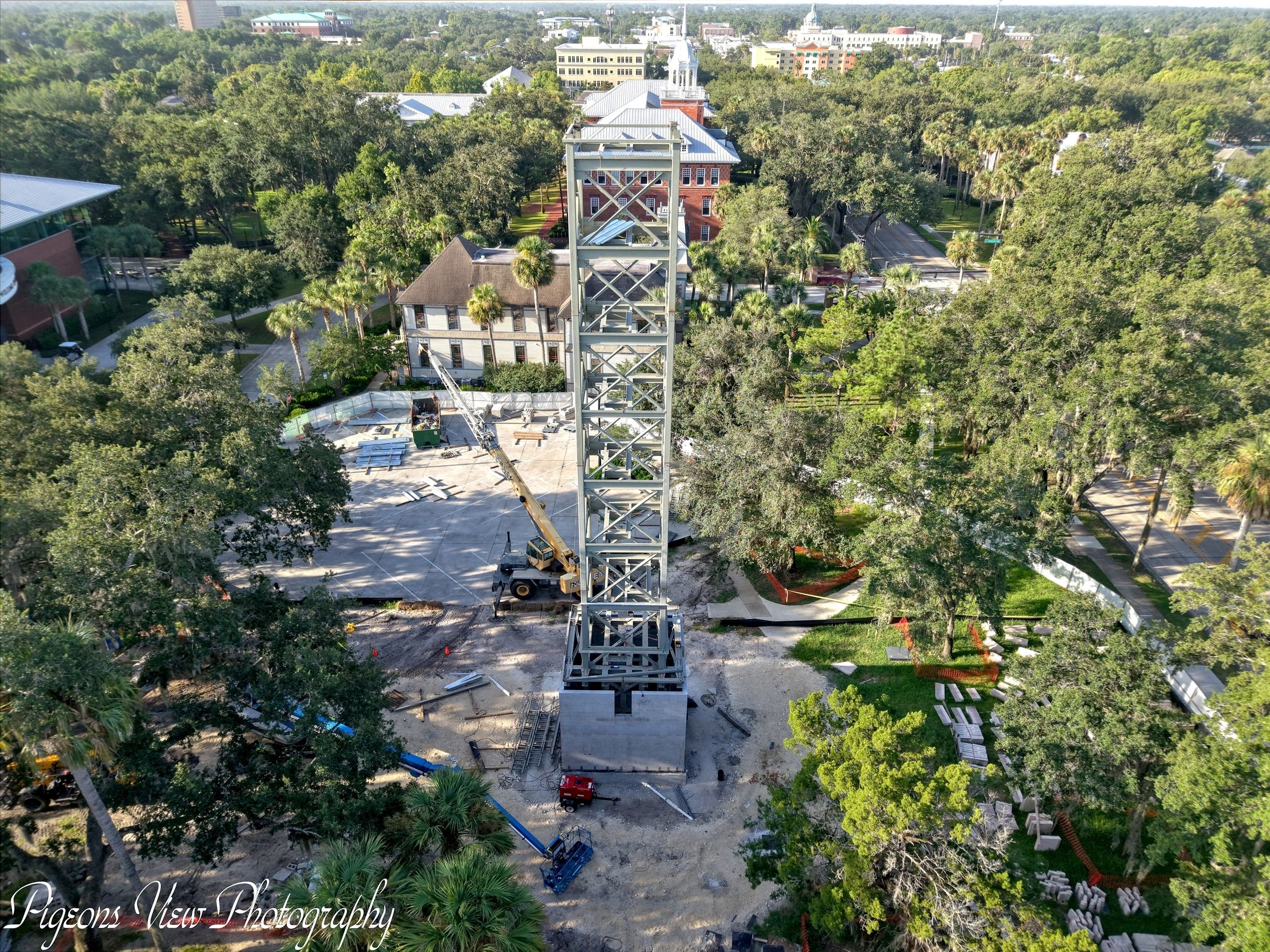 Aerial view of tower under construction