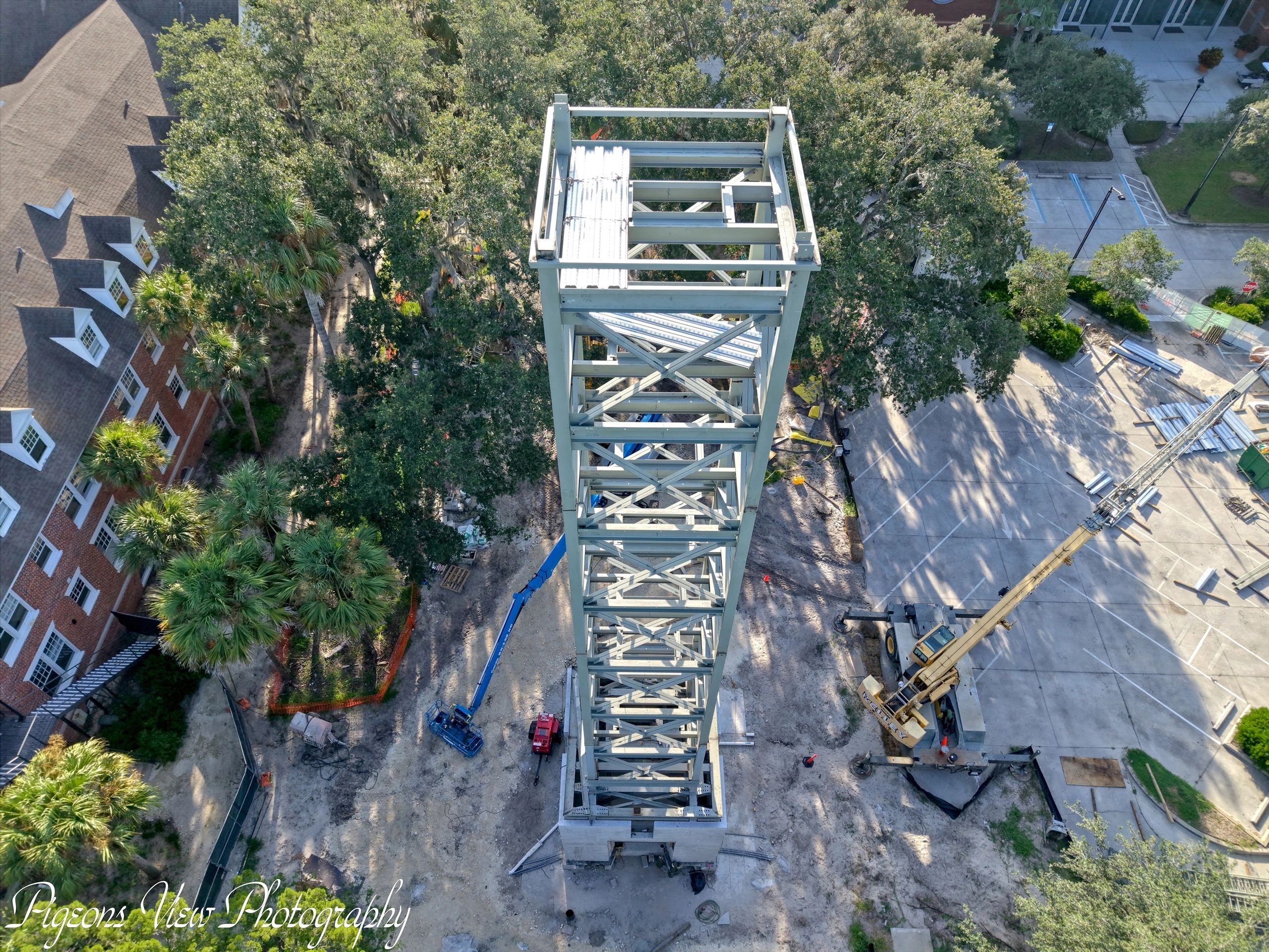Aerial view of tower construction
