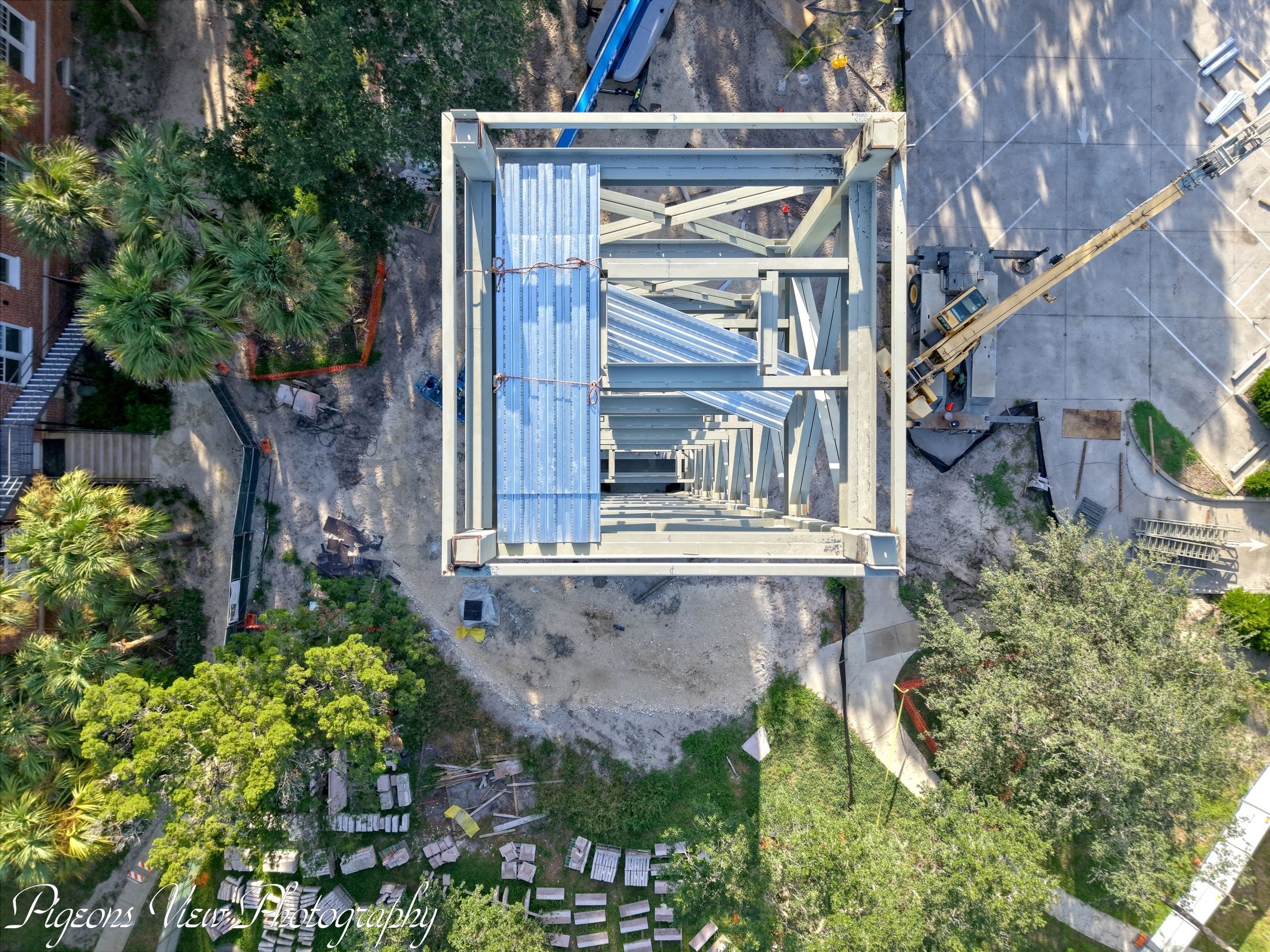 Steel structure under construction from above