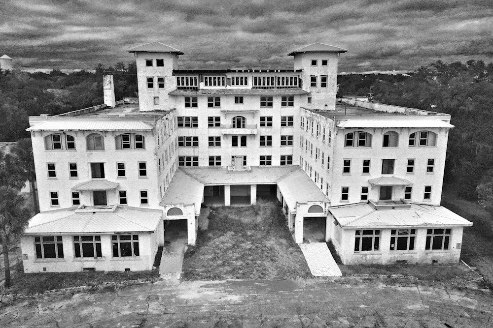 Historic abandoned building with cloudy sky