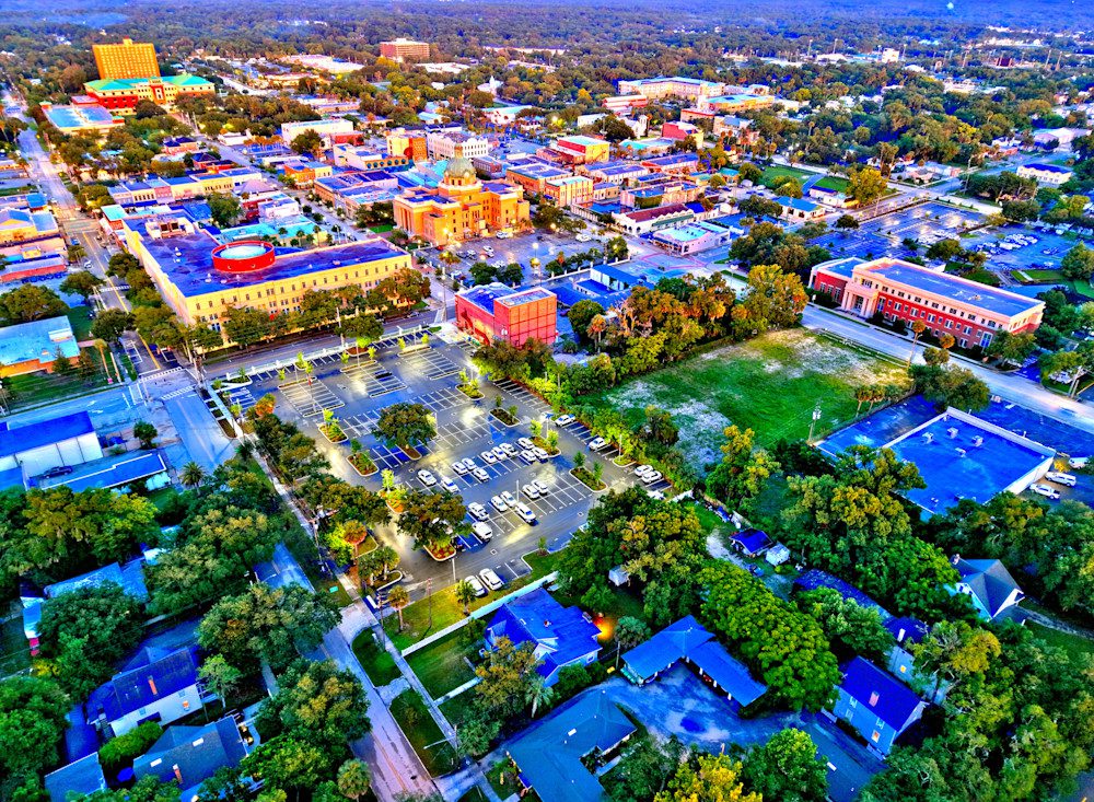 Aerial view of colorful urban landscape
