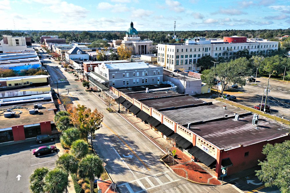 Aerial view of downtown cityscape