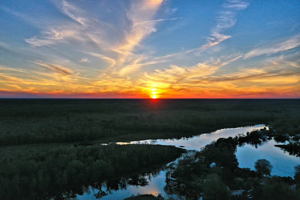 Scenic sunset sky and river view