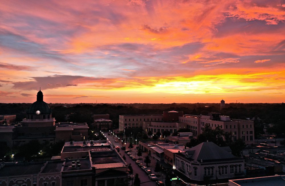 Vibrant evening sky above urban landscape