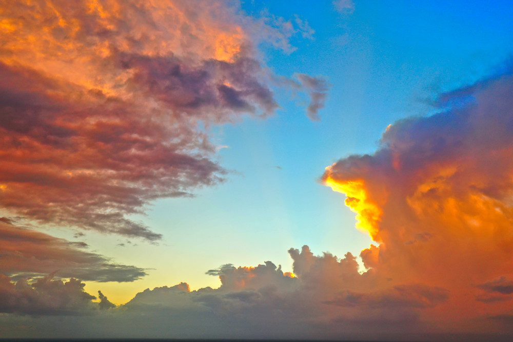 Stunning sunset with illuminated clouds