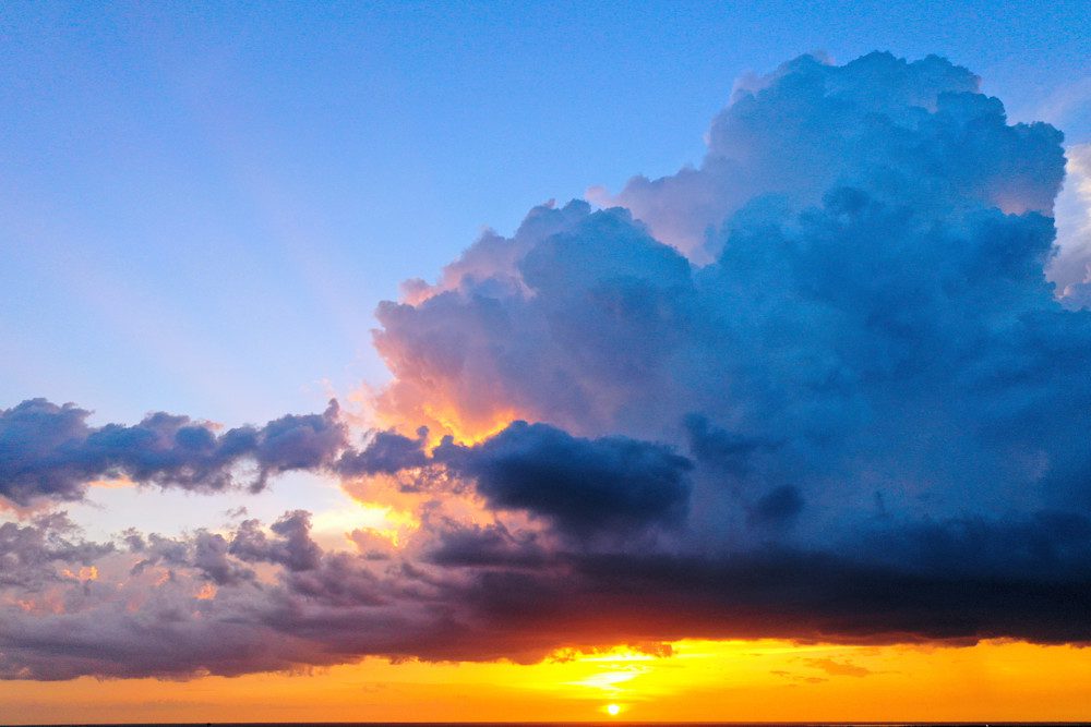 Sunset with bright, fluffy clouds