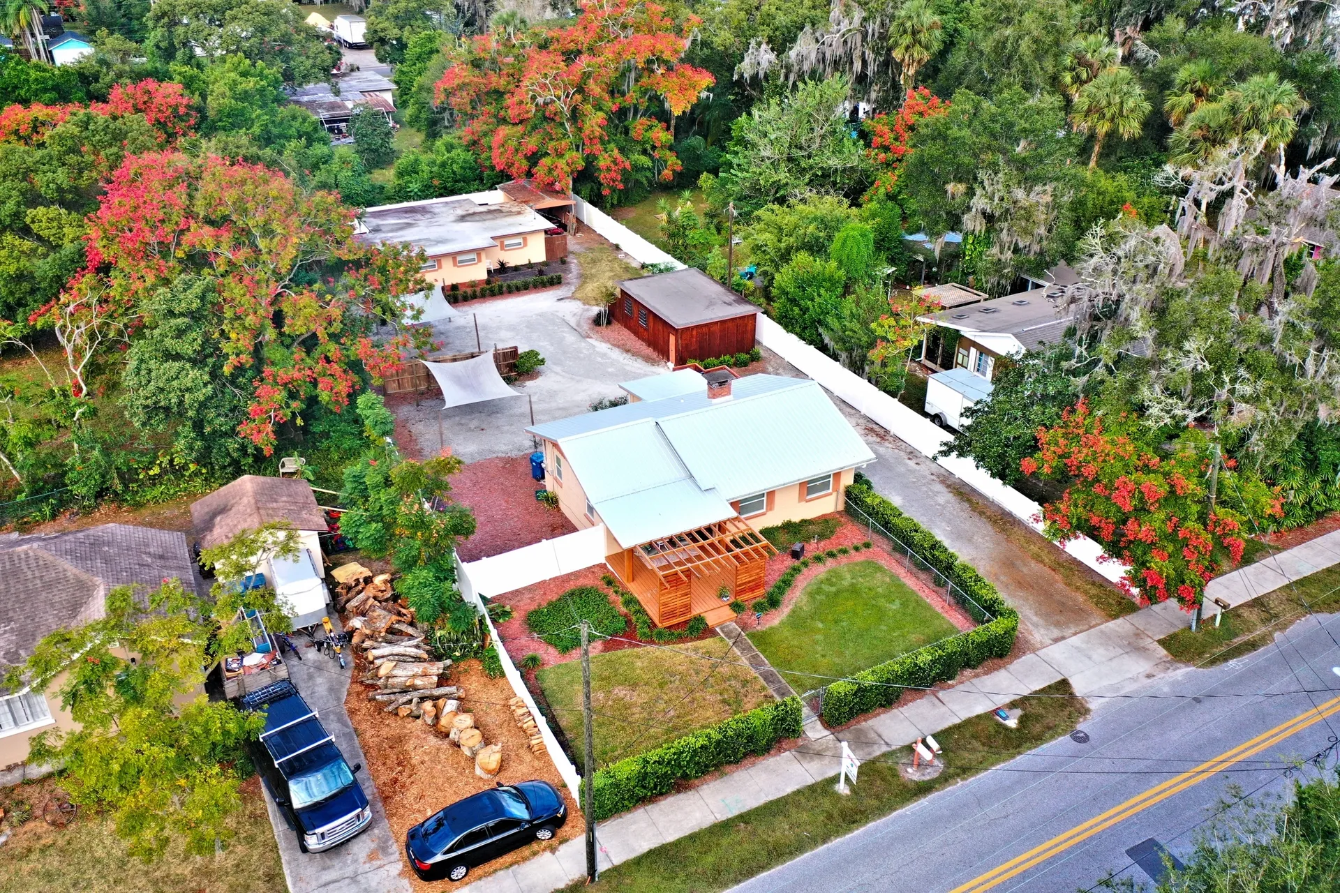Aerial view of suburban neighborhood