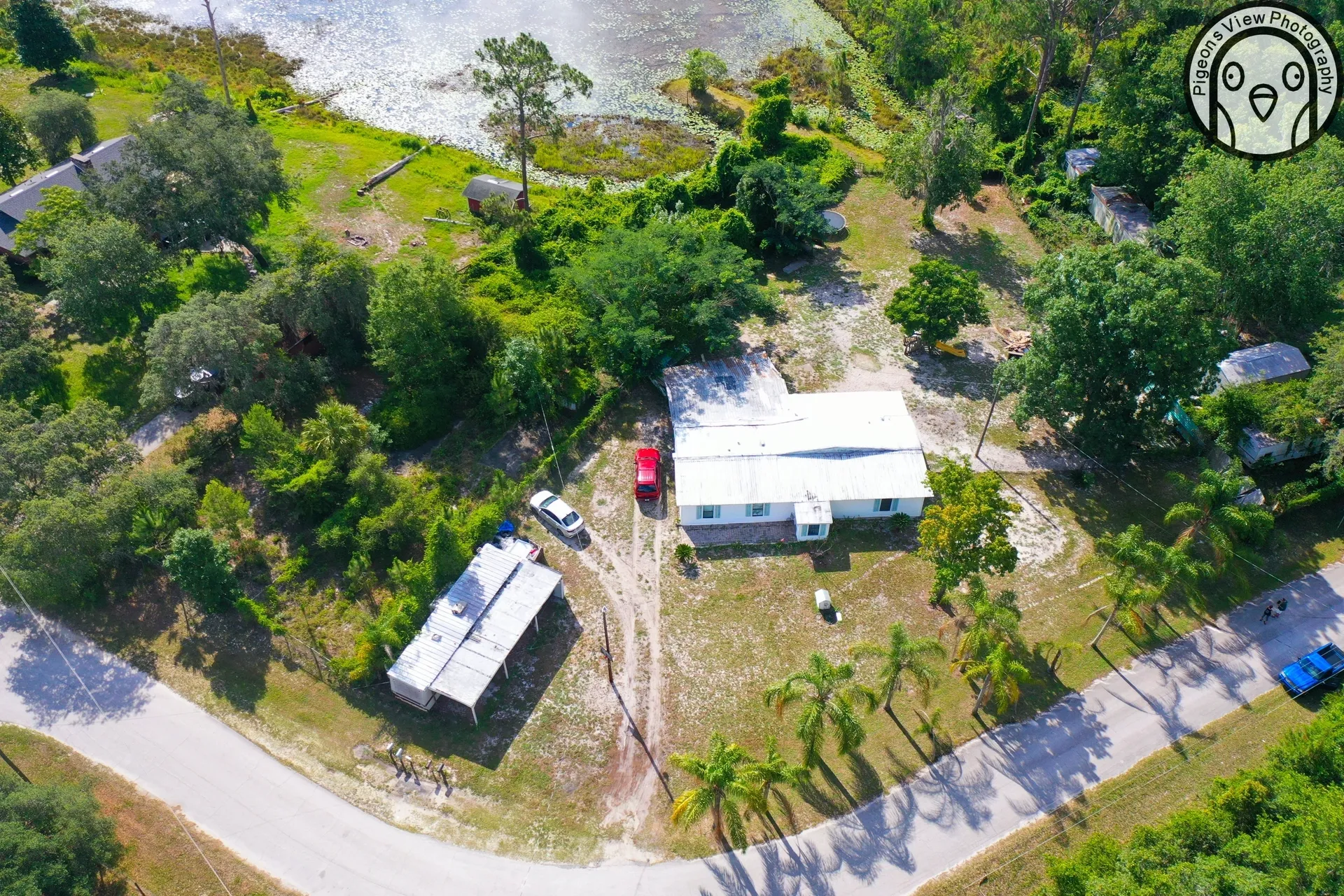 Overhead shot of rural area with road.