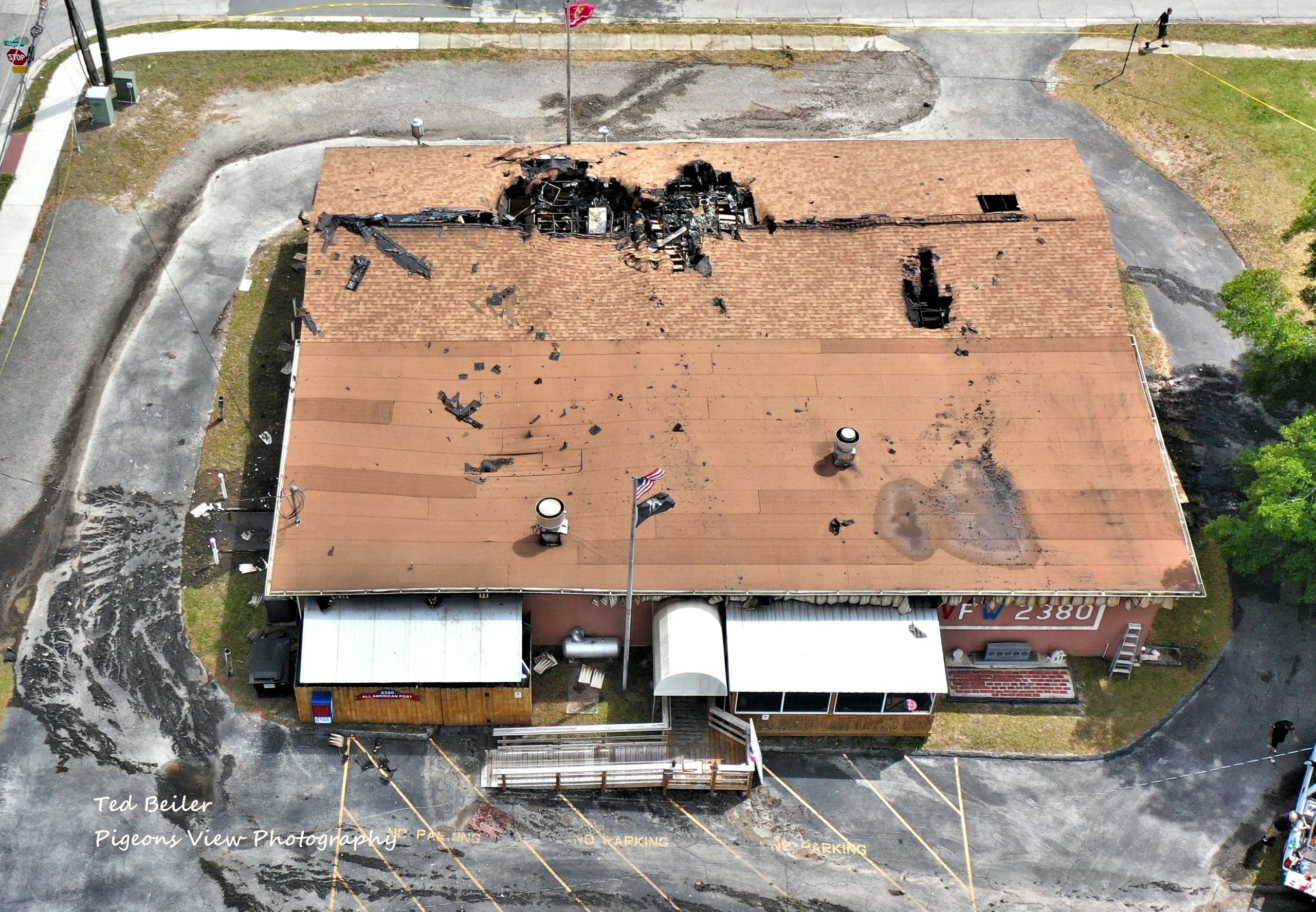 Burnt roof of a commercial structure