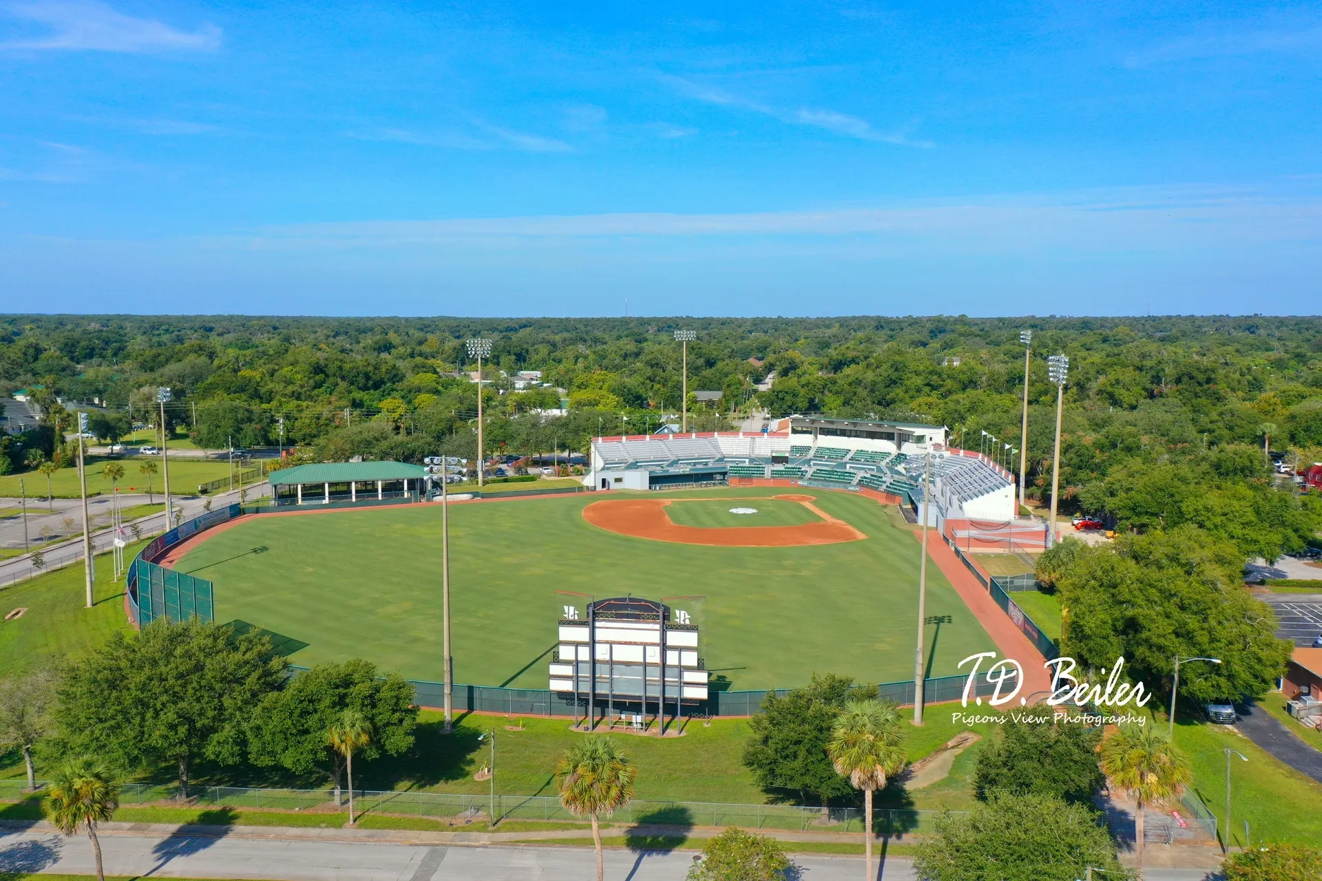 Aerial view of baseball stadium
