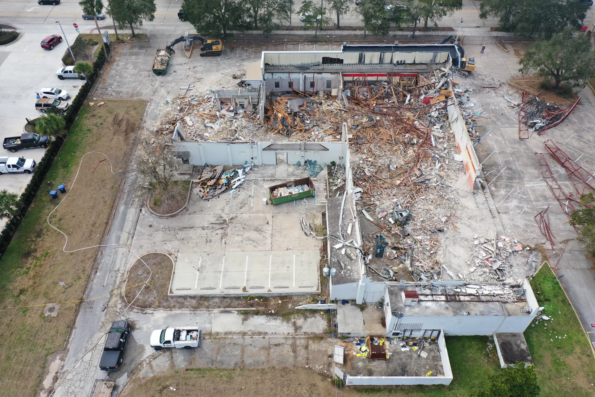 Aerial view of construction demolition