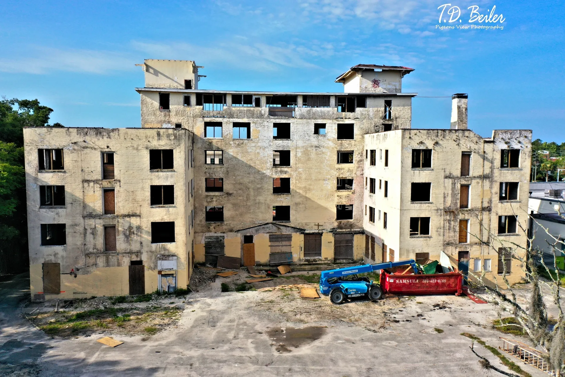 Abandoned building with construction equipment