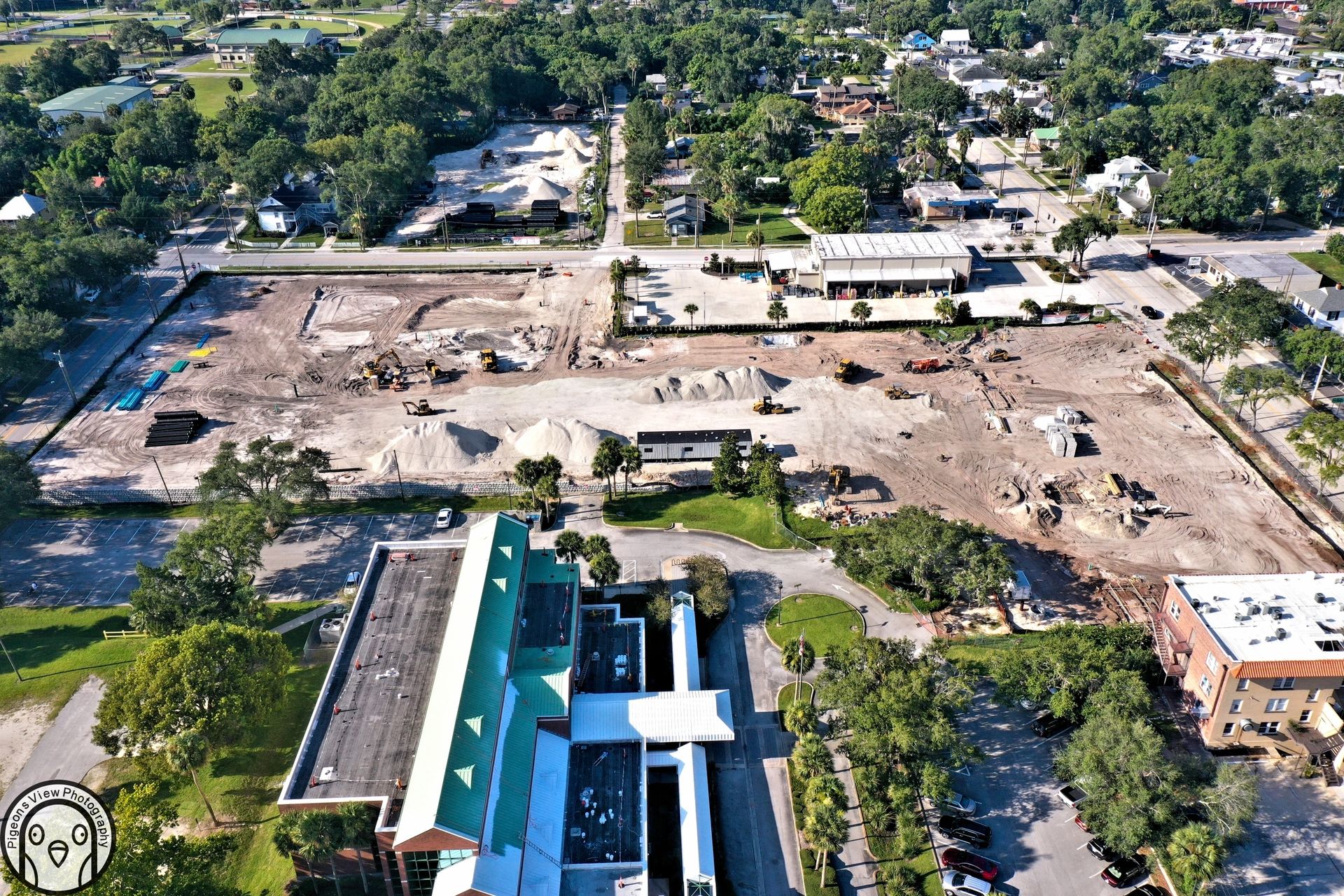 Aerial view of construction progress