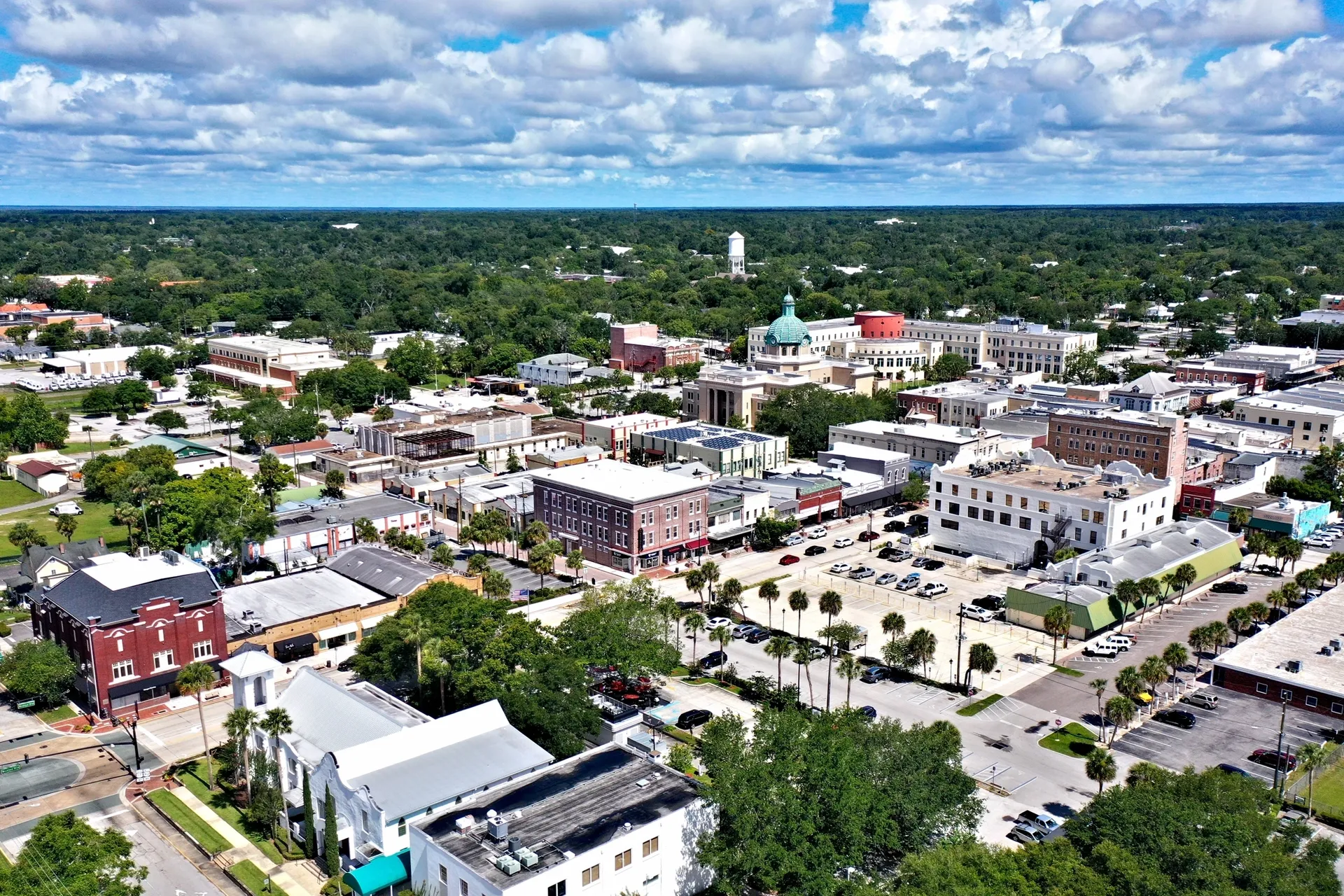 Scenic townscape under blue skies