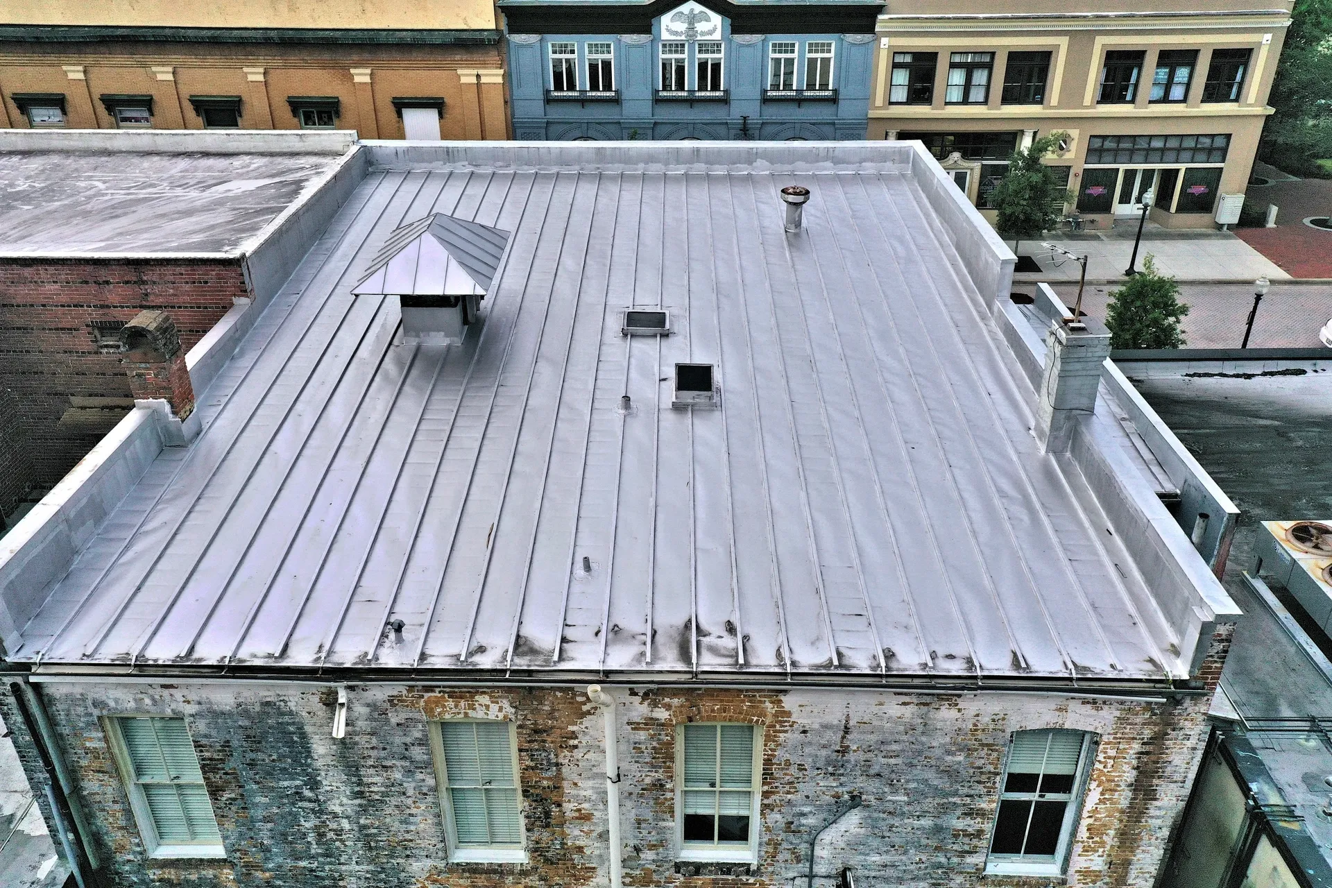 Rooftop view of old brick building