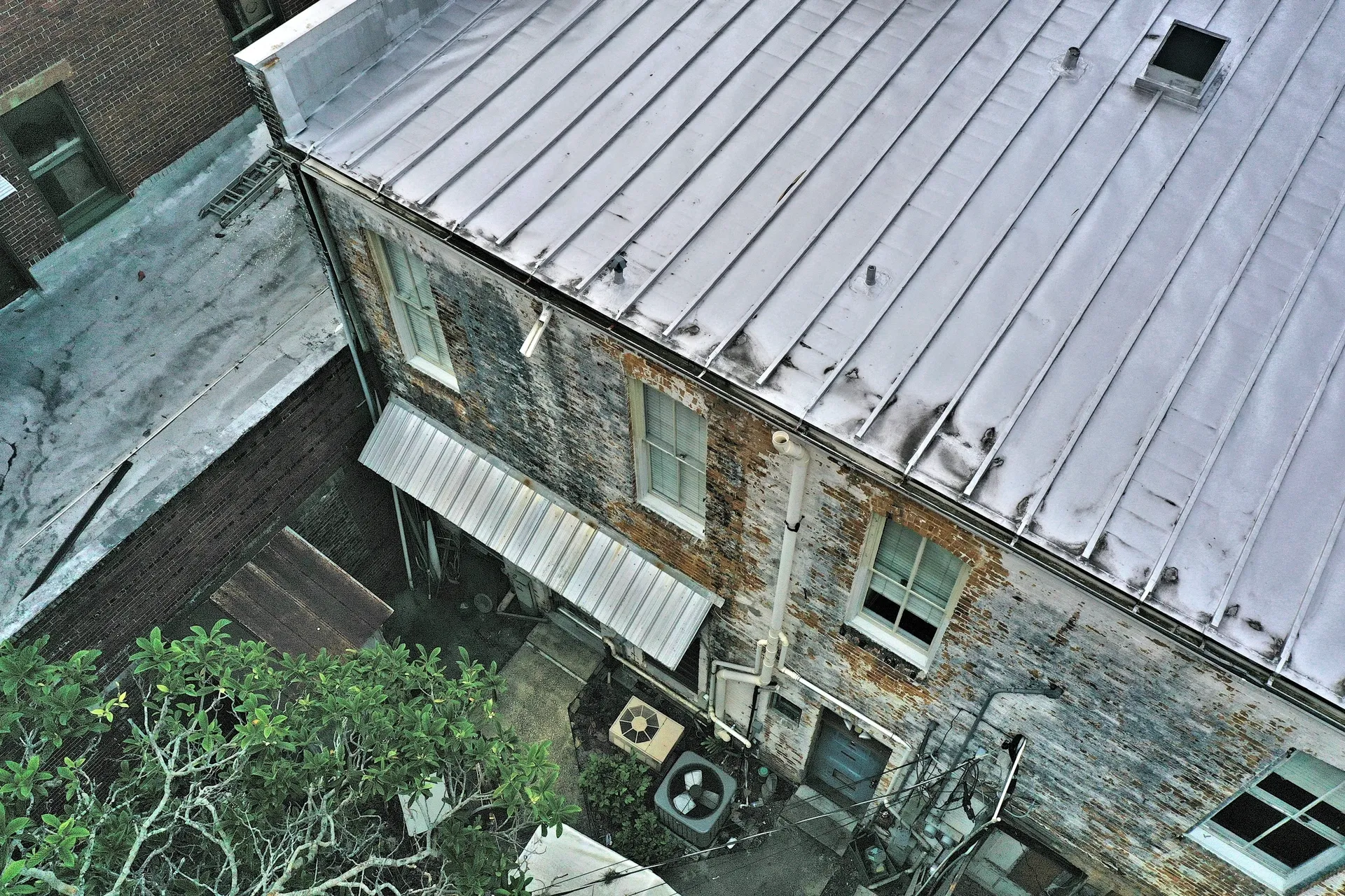 Overhead shot of historic building exterior
