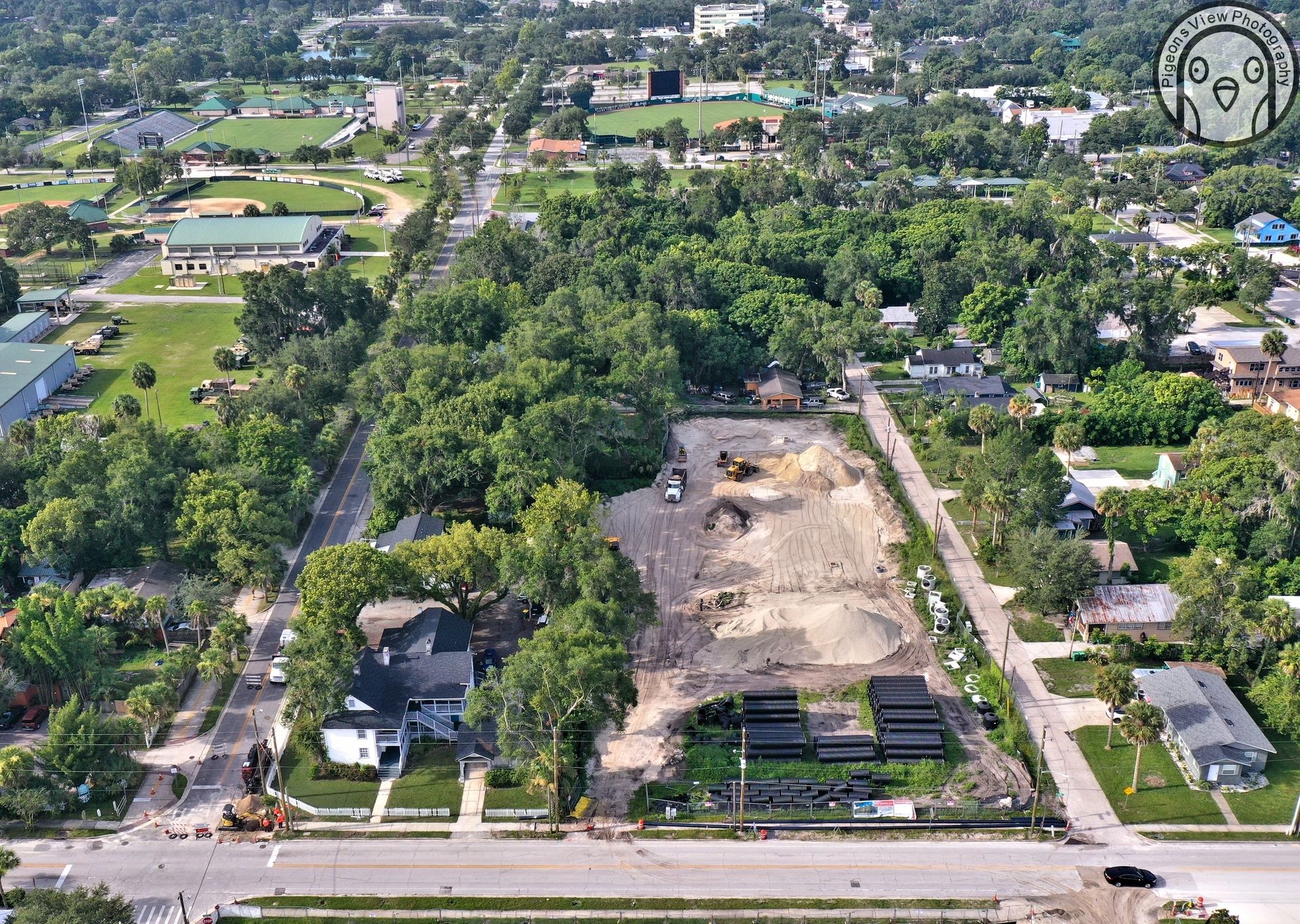 Construction site in residential neighborhood