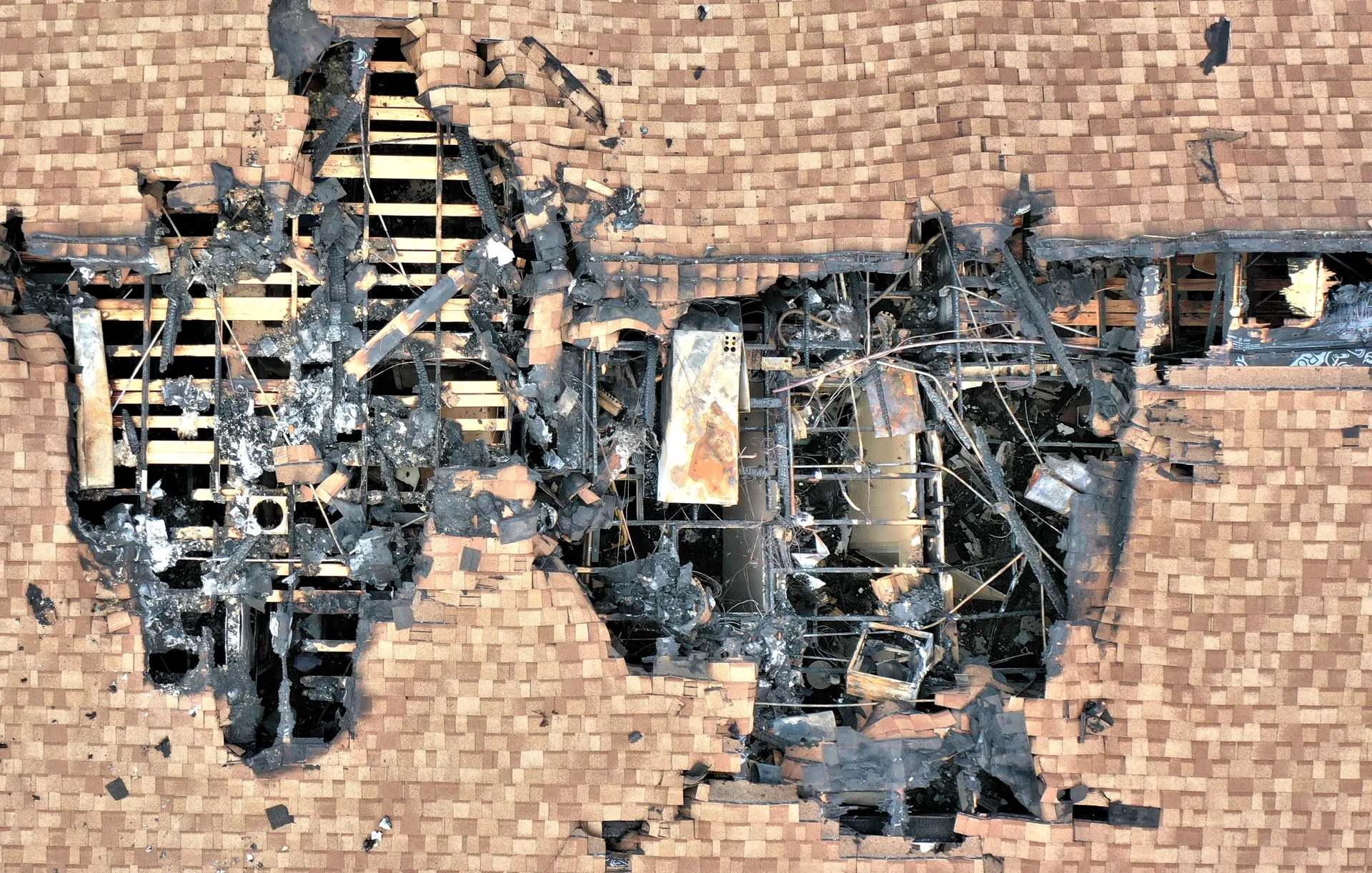 Roof with extensive fire damage