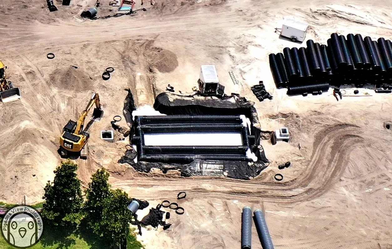 Construction site with large pipes