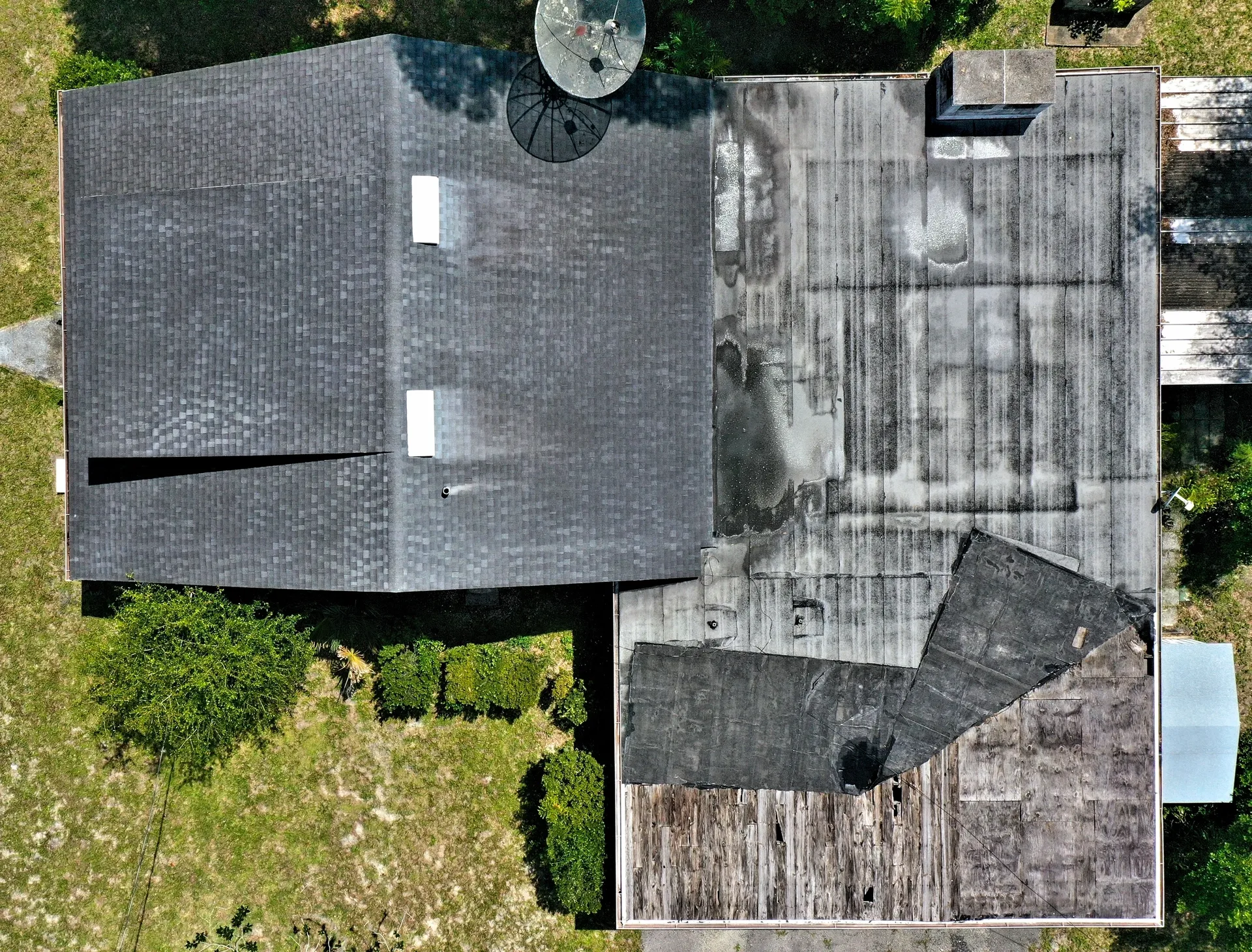 Overhead shot of adjacent rooftops