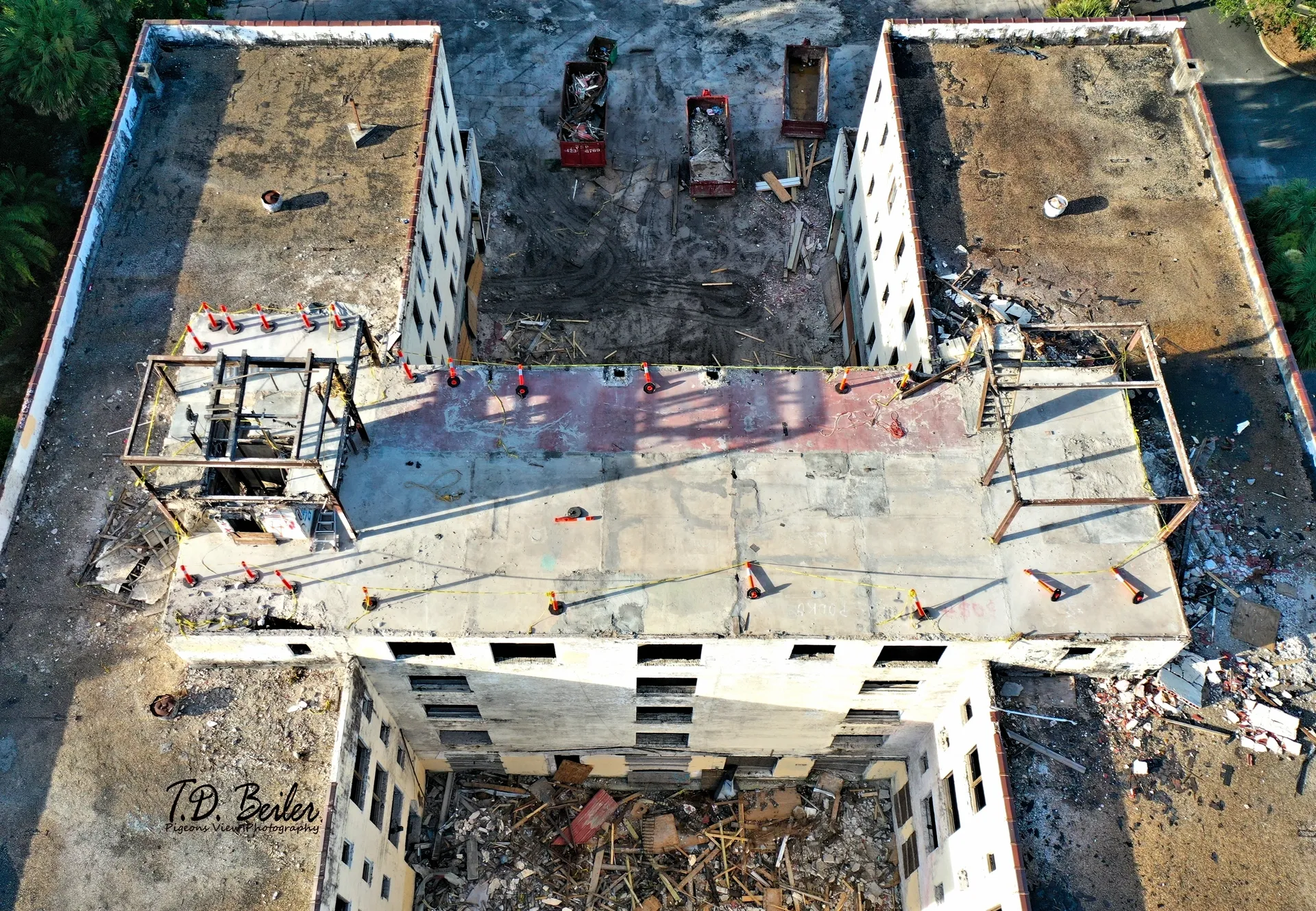 Aerial view of building debris