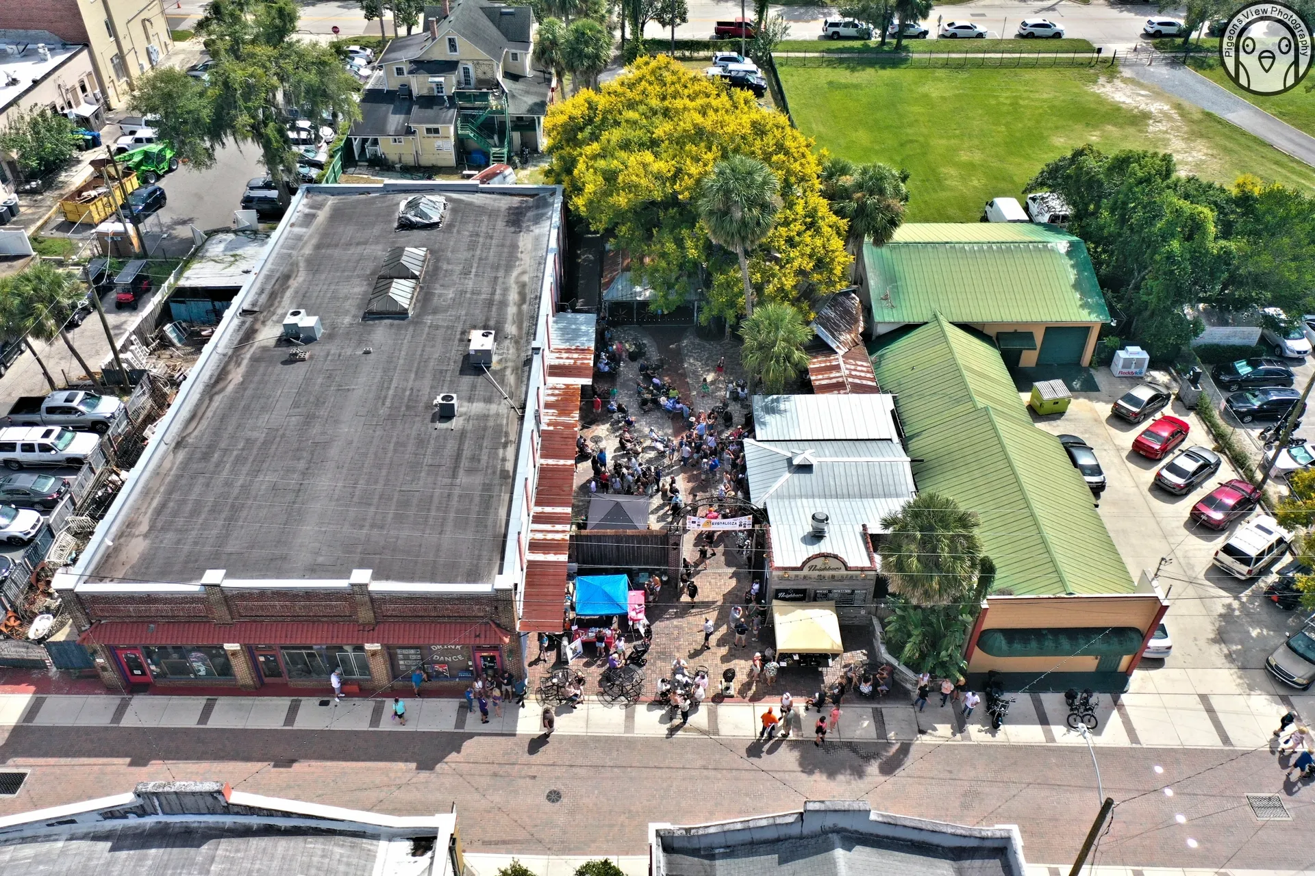 Crowd gathering in urban outdoor space