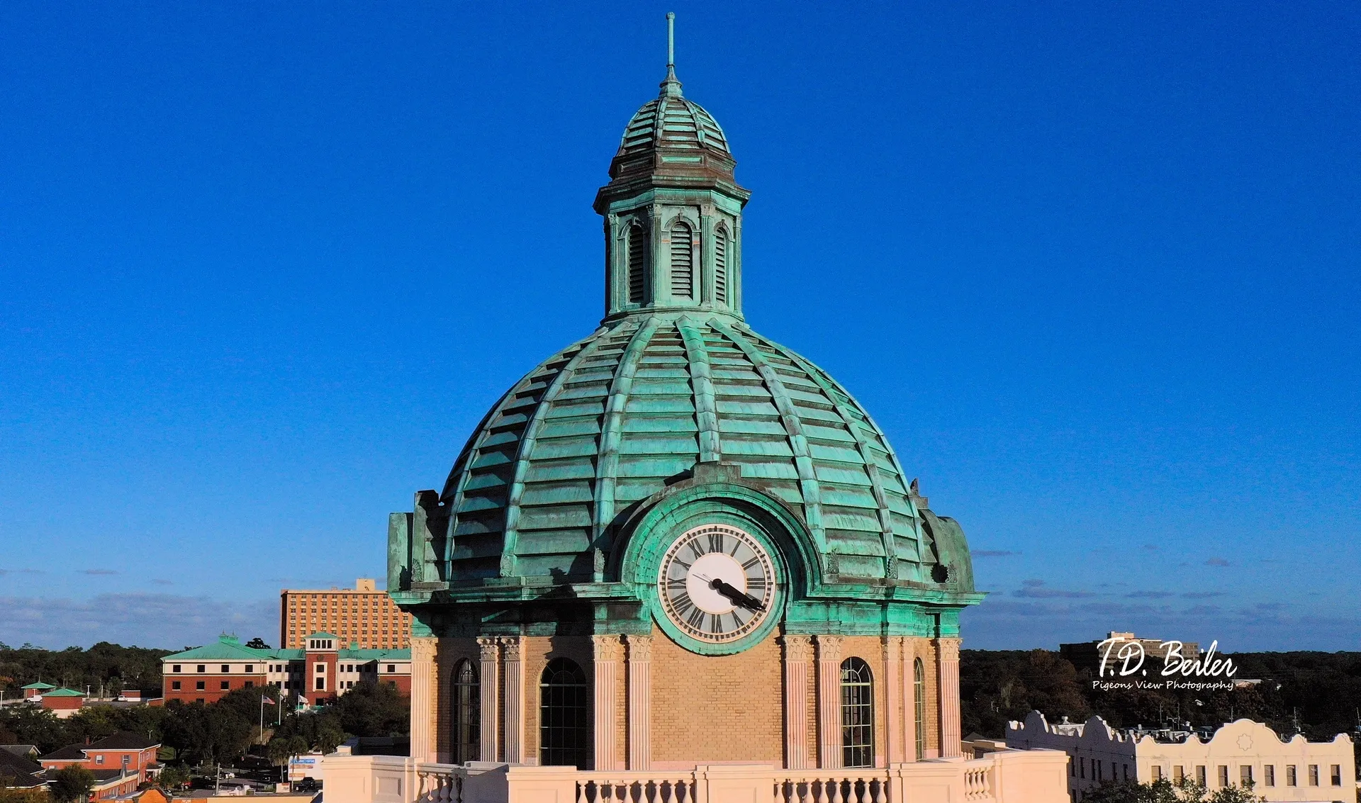 Copper dome with clock tower