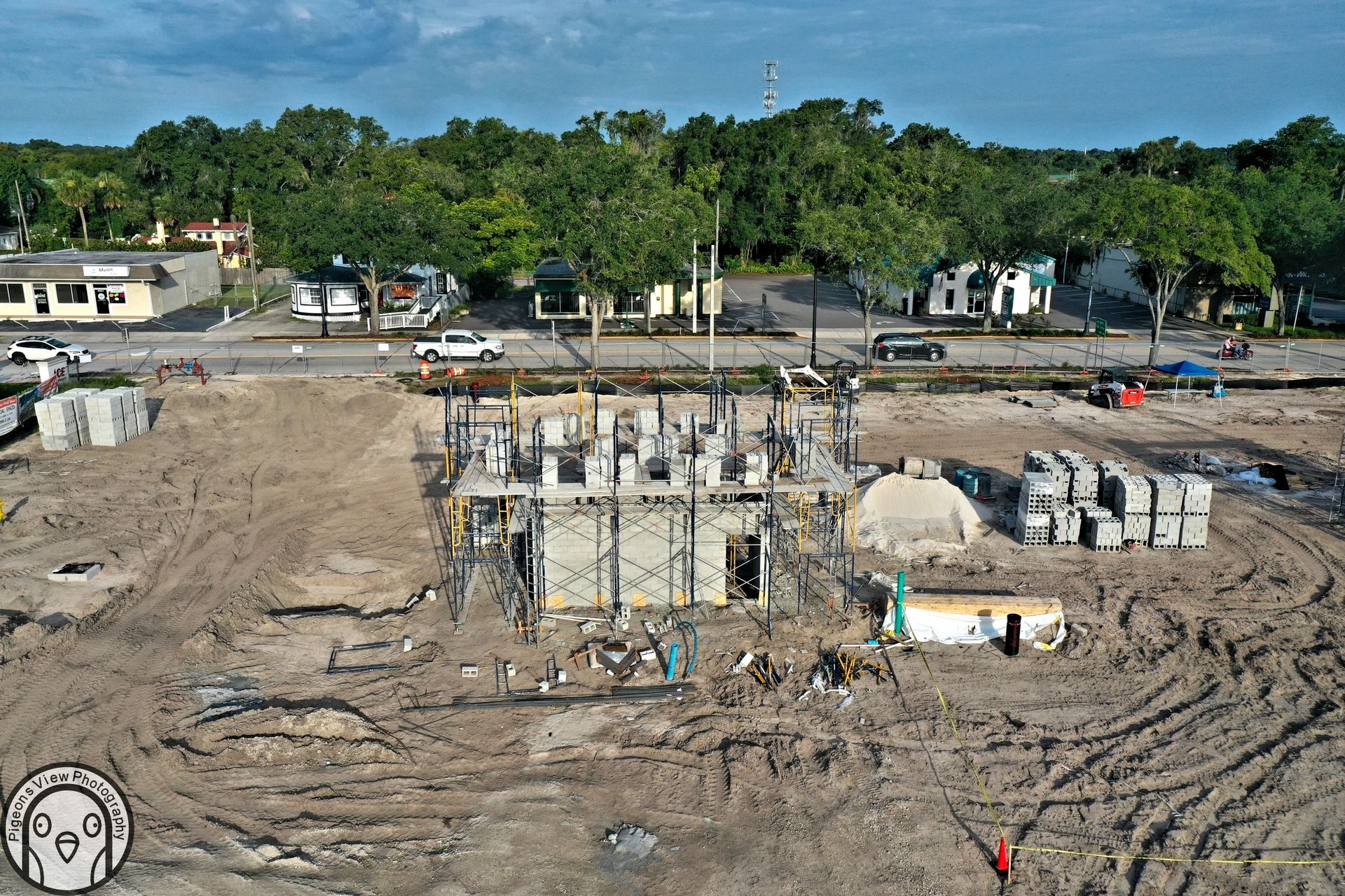 Aerial view of construction progress