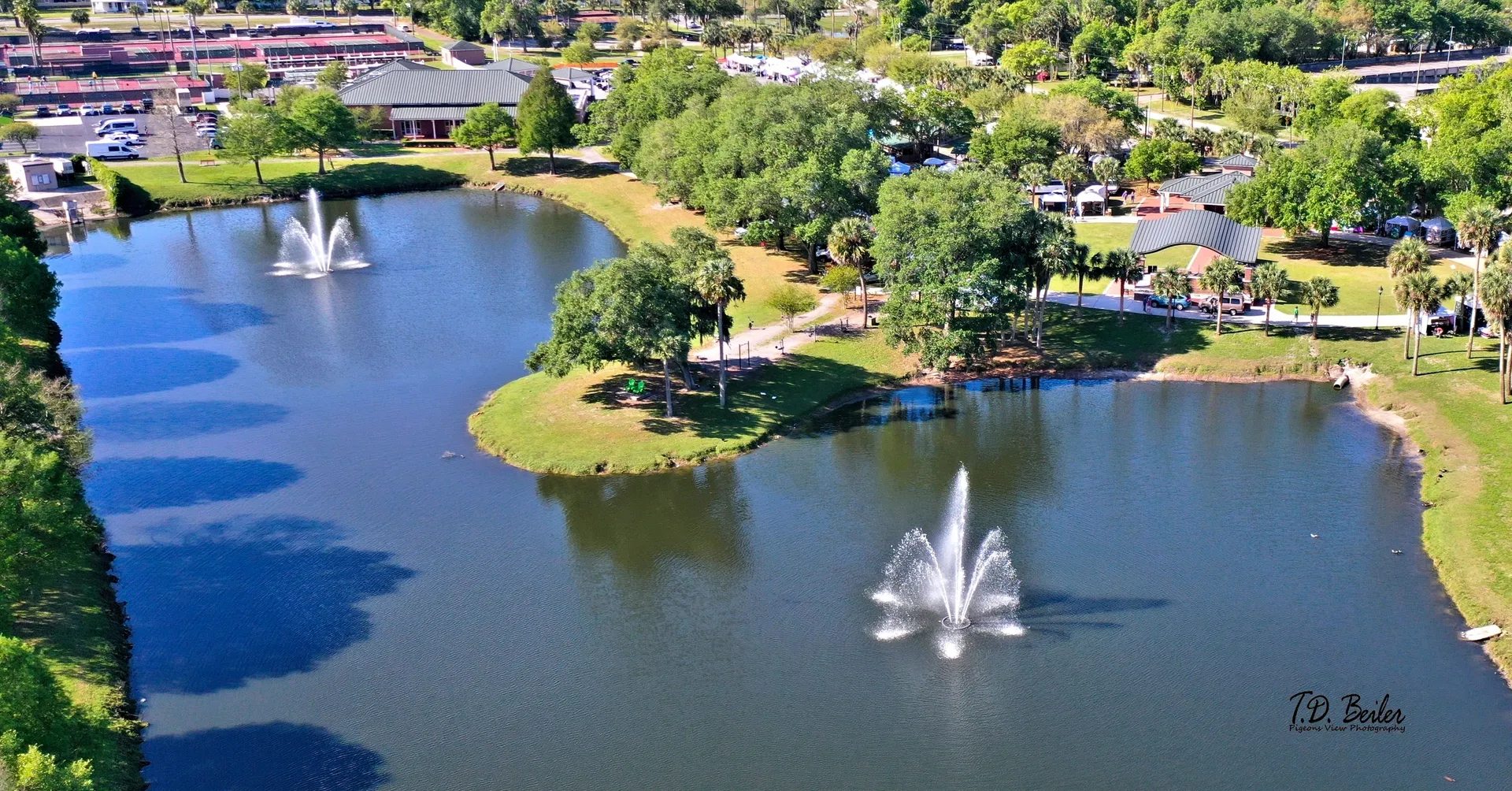 Park with ponds and fountains