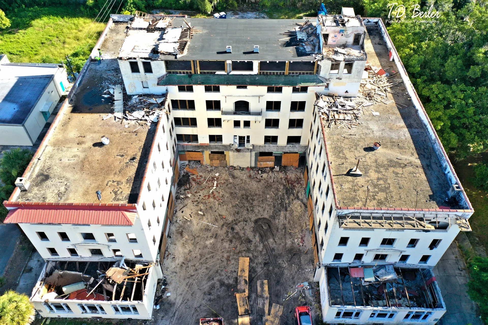 Rooftop view of derelict building