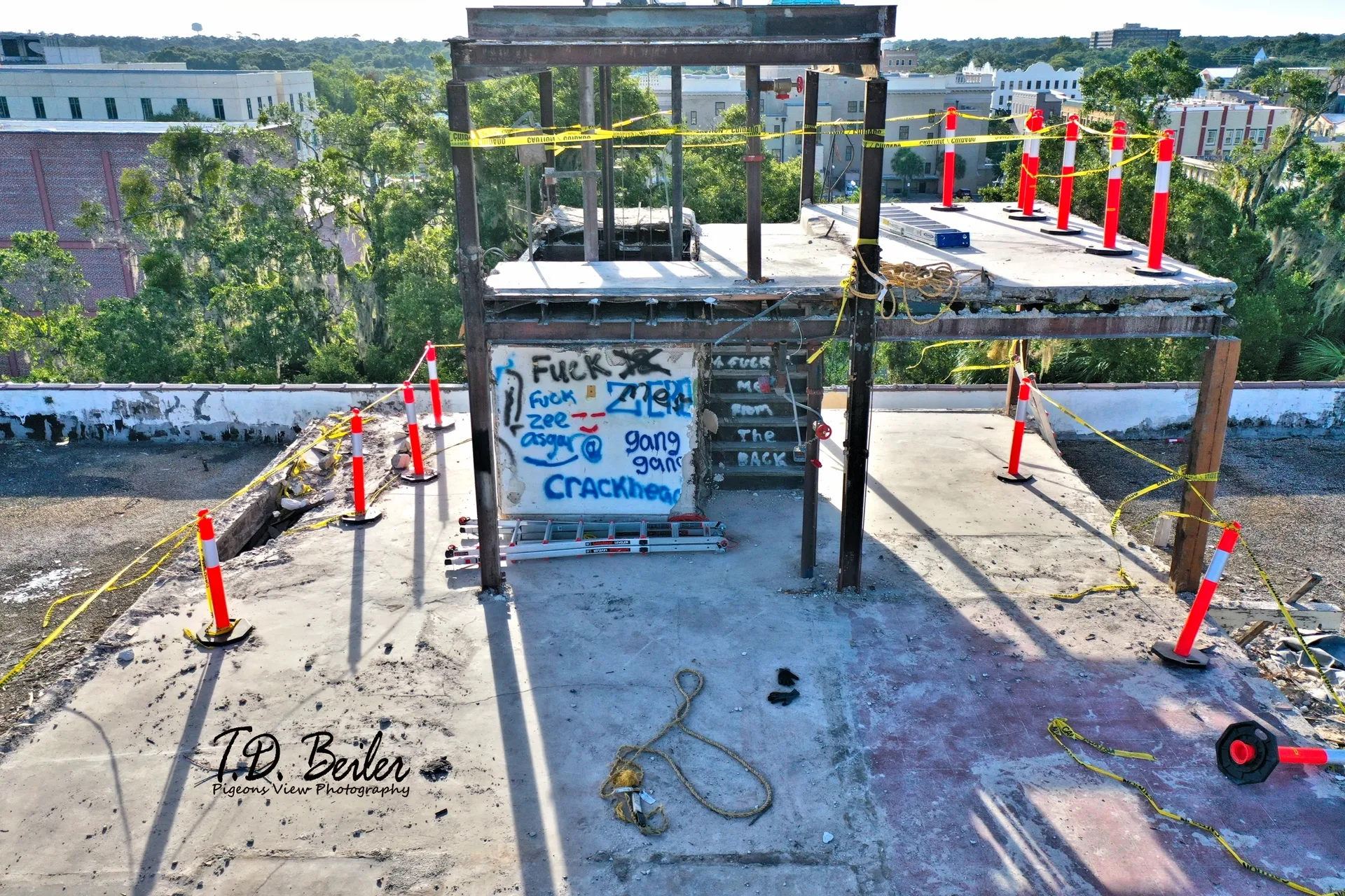 Graffiti-covered wall at construction site