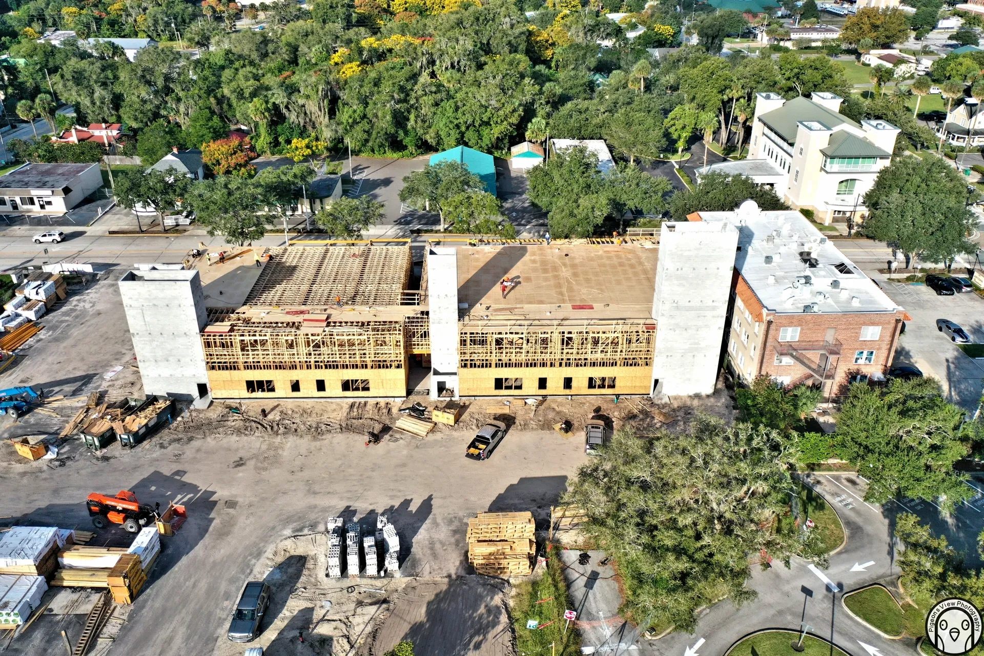 Aerial view of building construction site