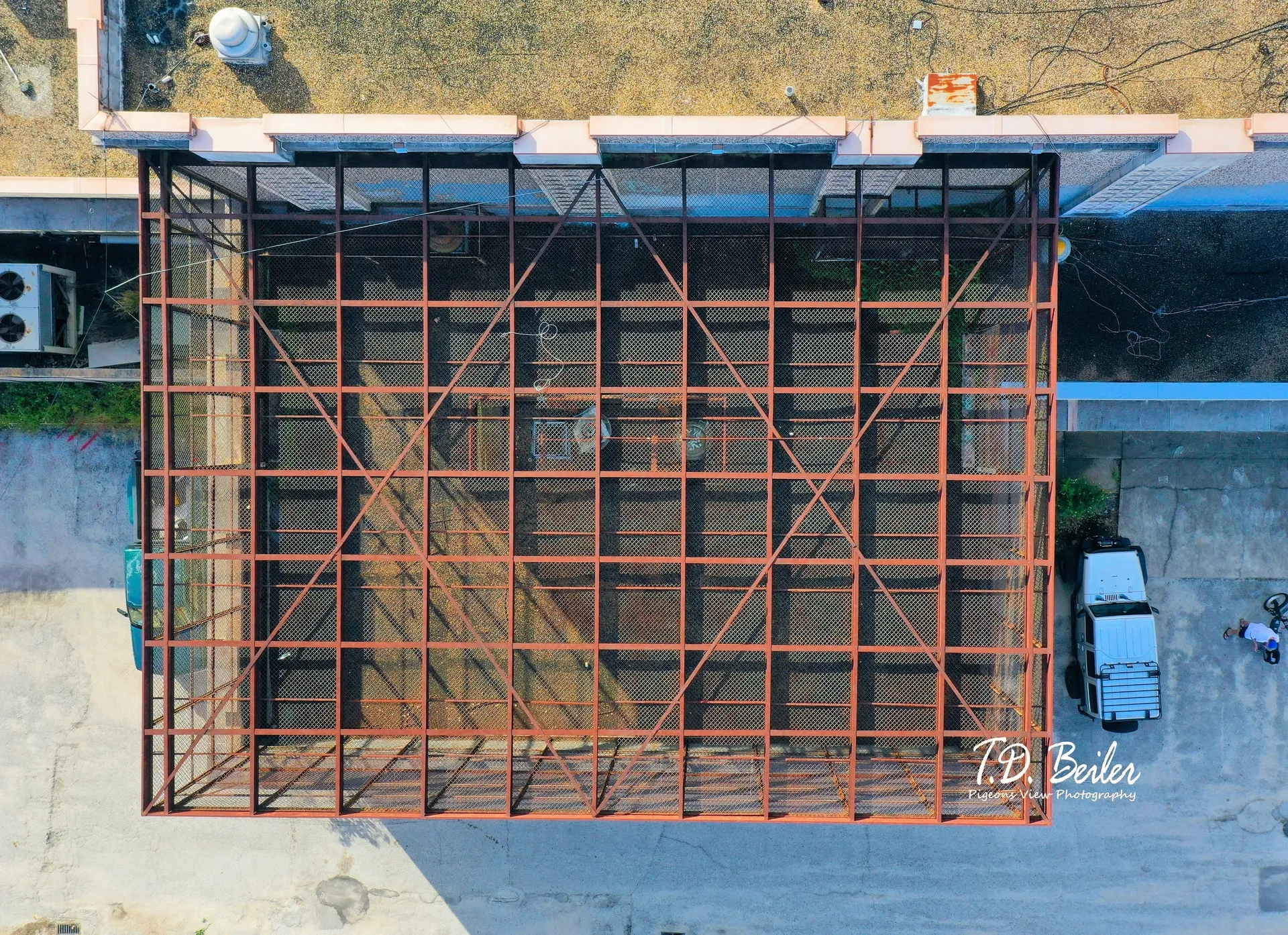 Aerial view of rooftop structure