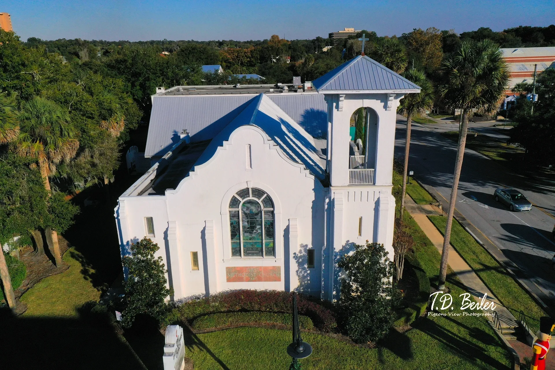 White church building with bell tower