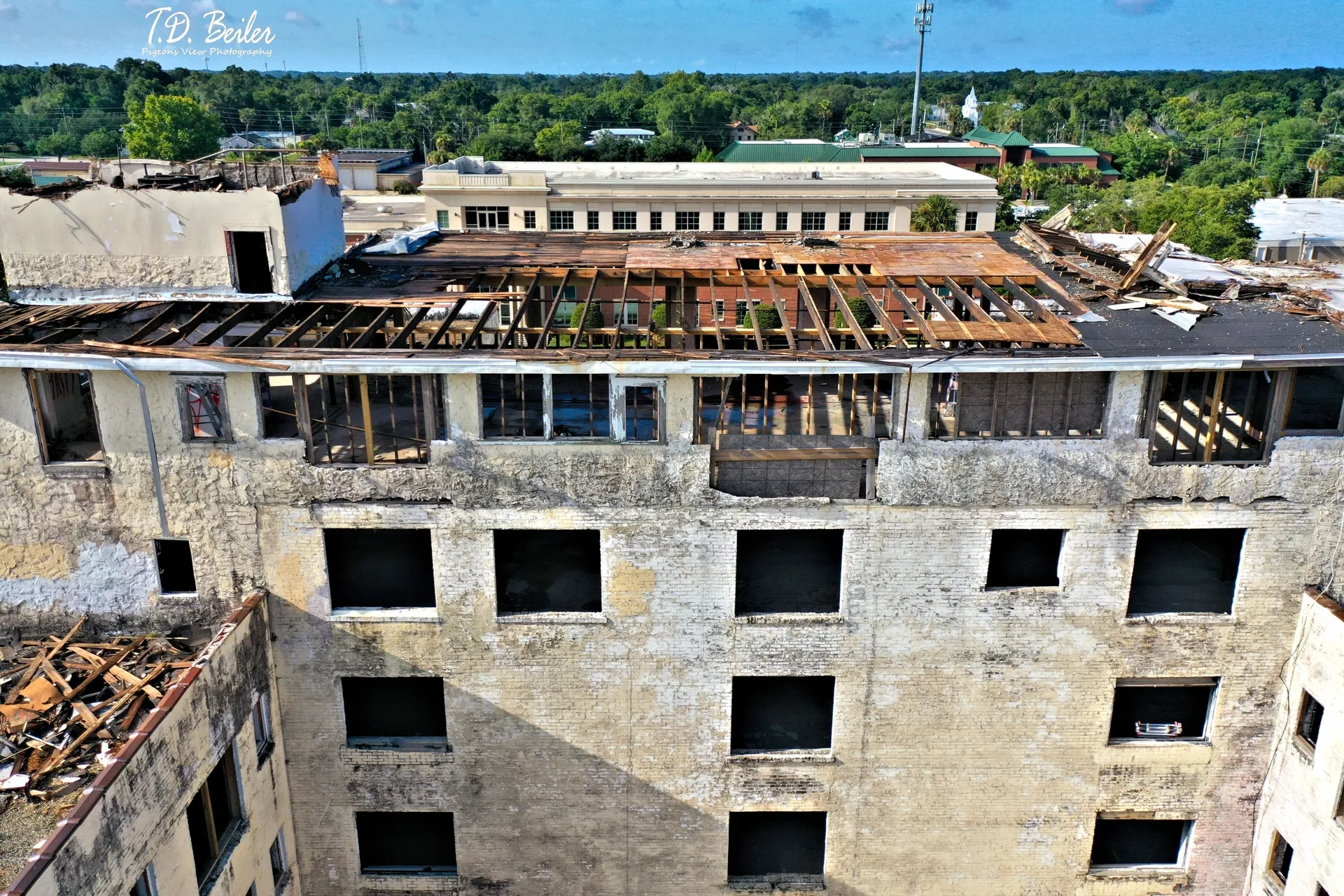 Aerial view of dilapidated structure
