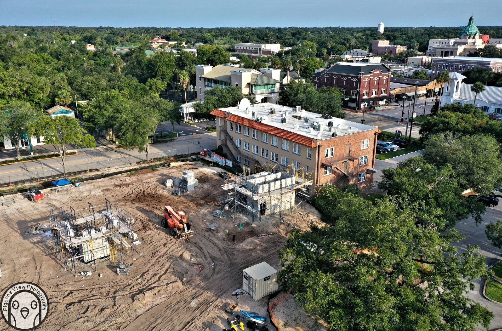 Construction site with surrounding buildings