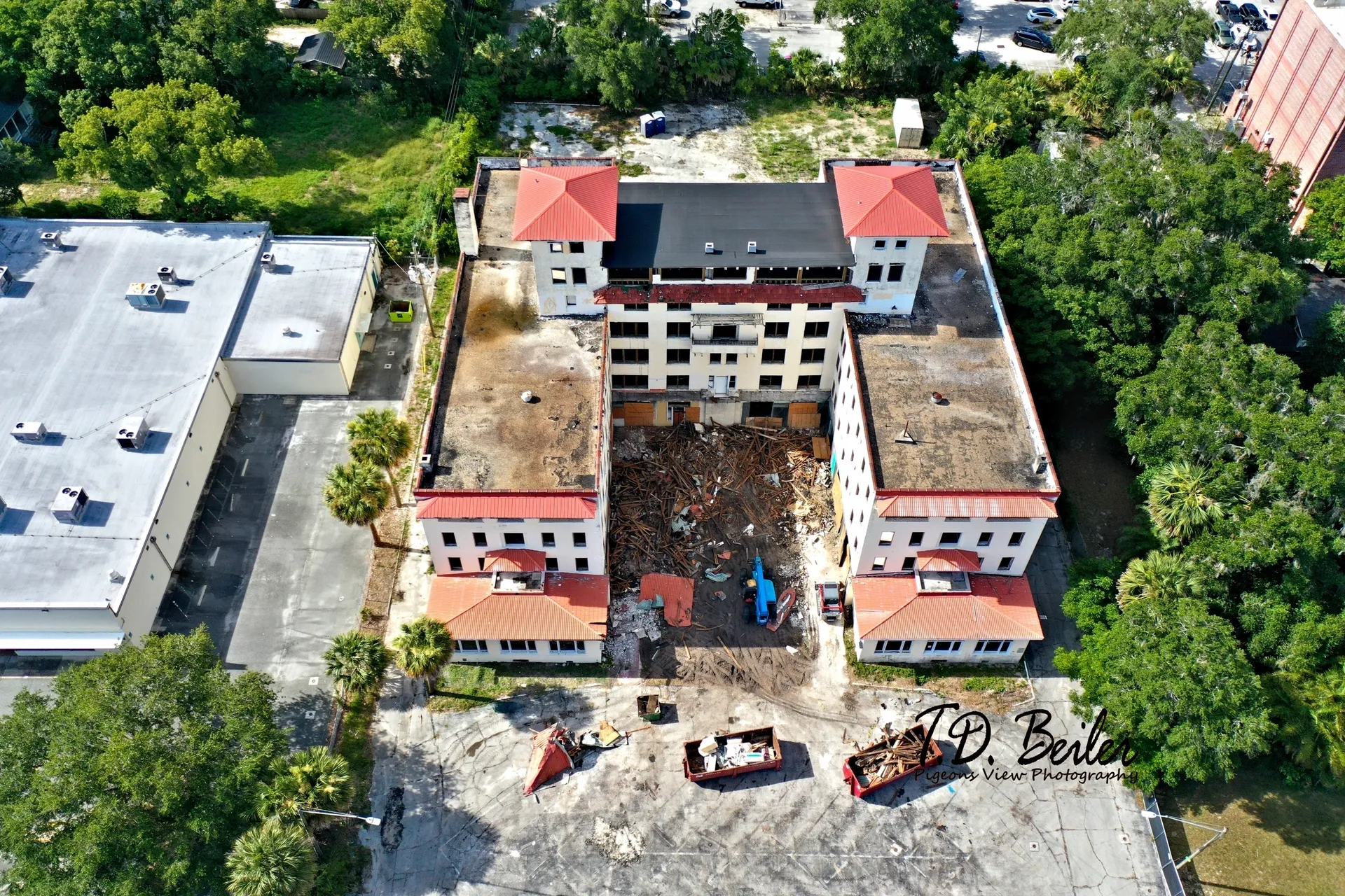 Aerial view of abandoned building complex
