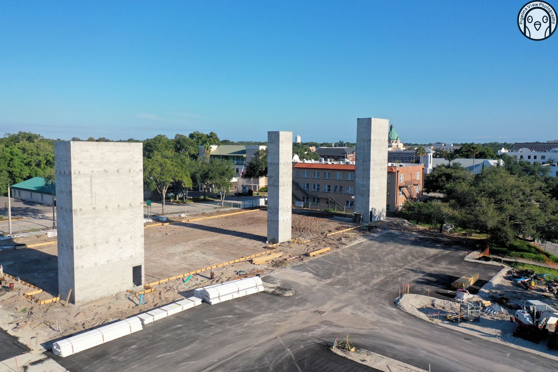 Aerial view of construction area